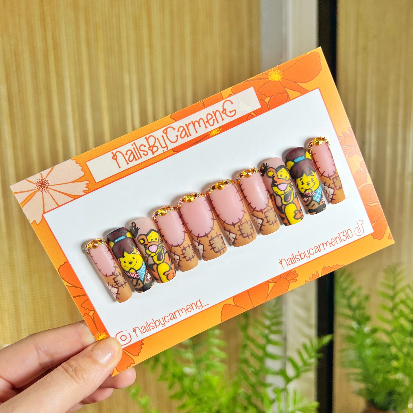 Fall Tiger and Winnie the Pooh scarecrow Acrylic Press on nails
