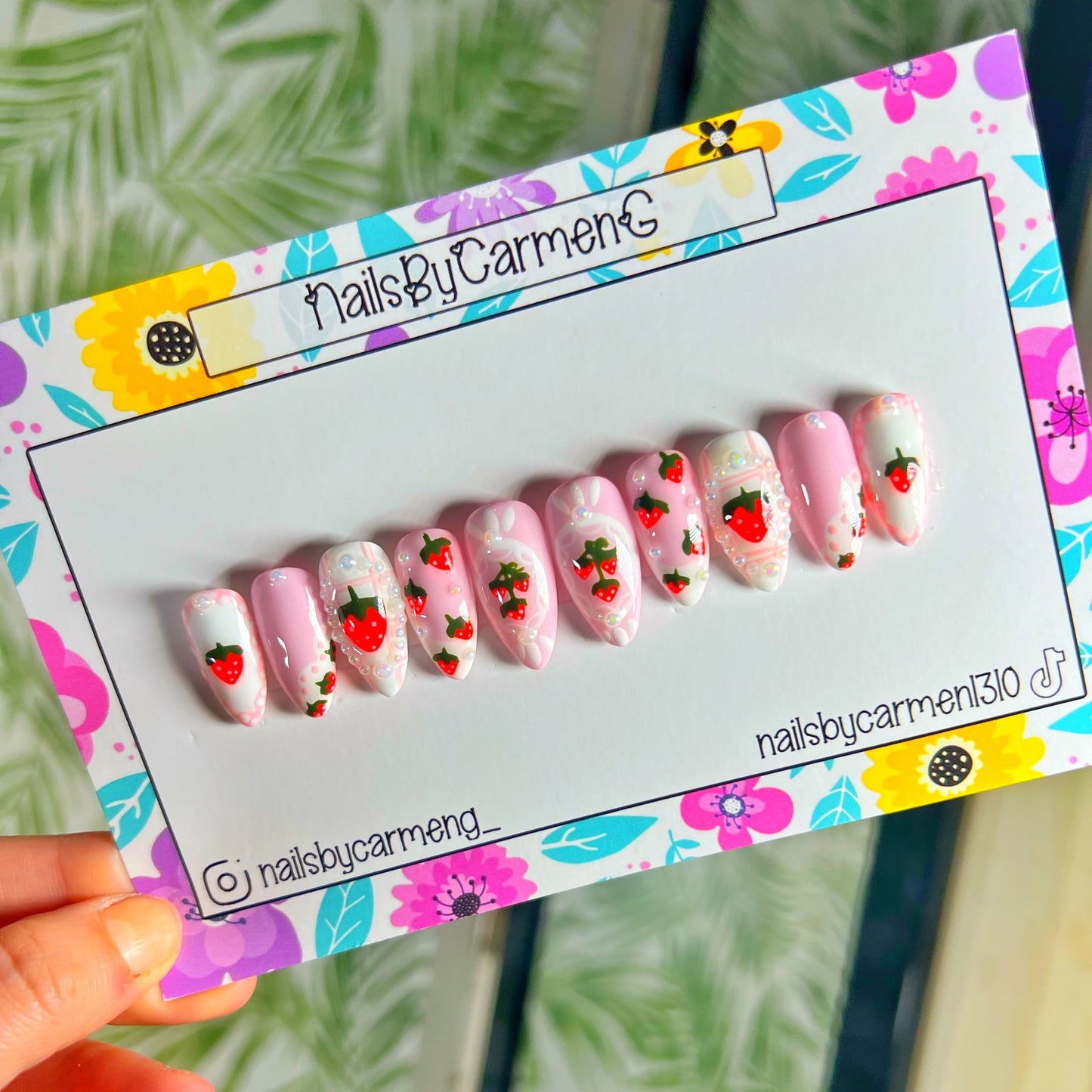 Strawberry pearl’s coquette Acrylic Press on nails