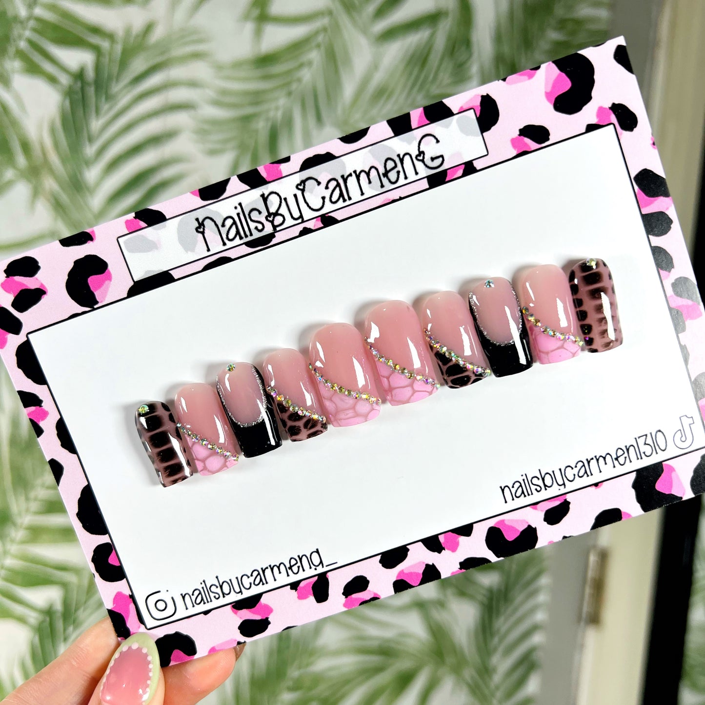 Black and Pink snake print Acrylic Press on nails