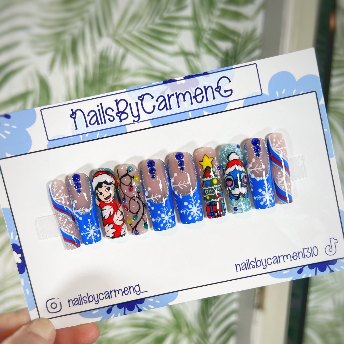 Lilo and Stitch Christmas Acrylic Press on nails