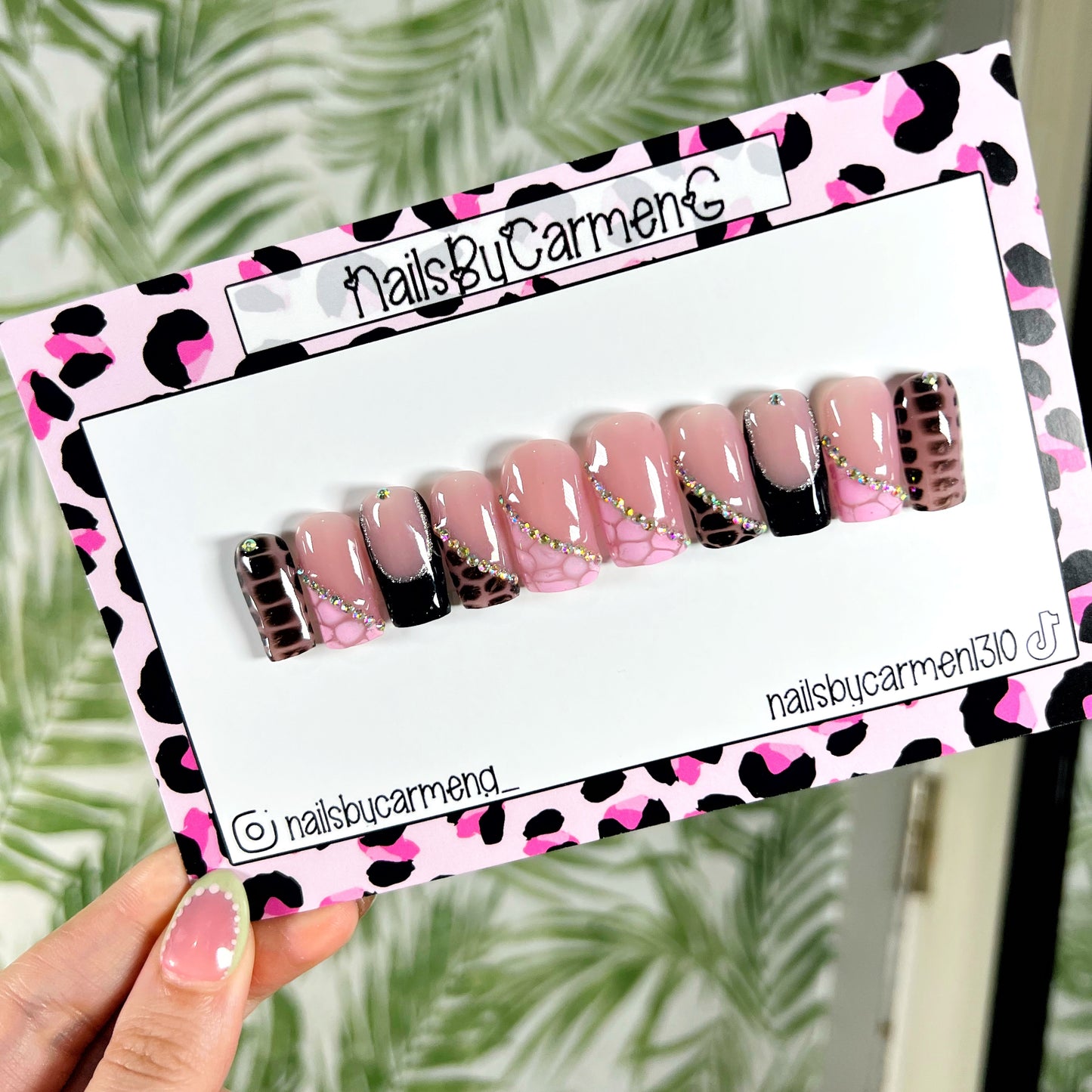 Black and Pink snake print Acrylic Press on nails
