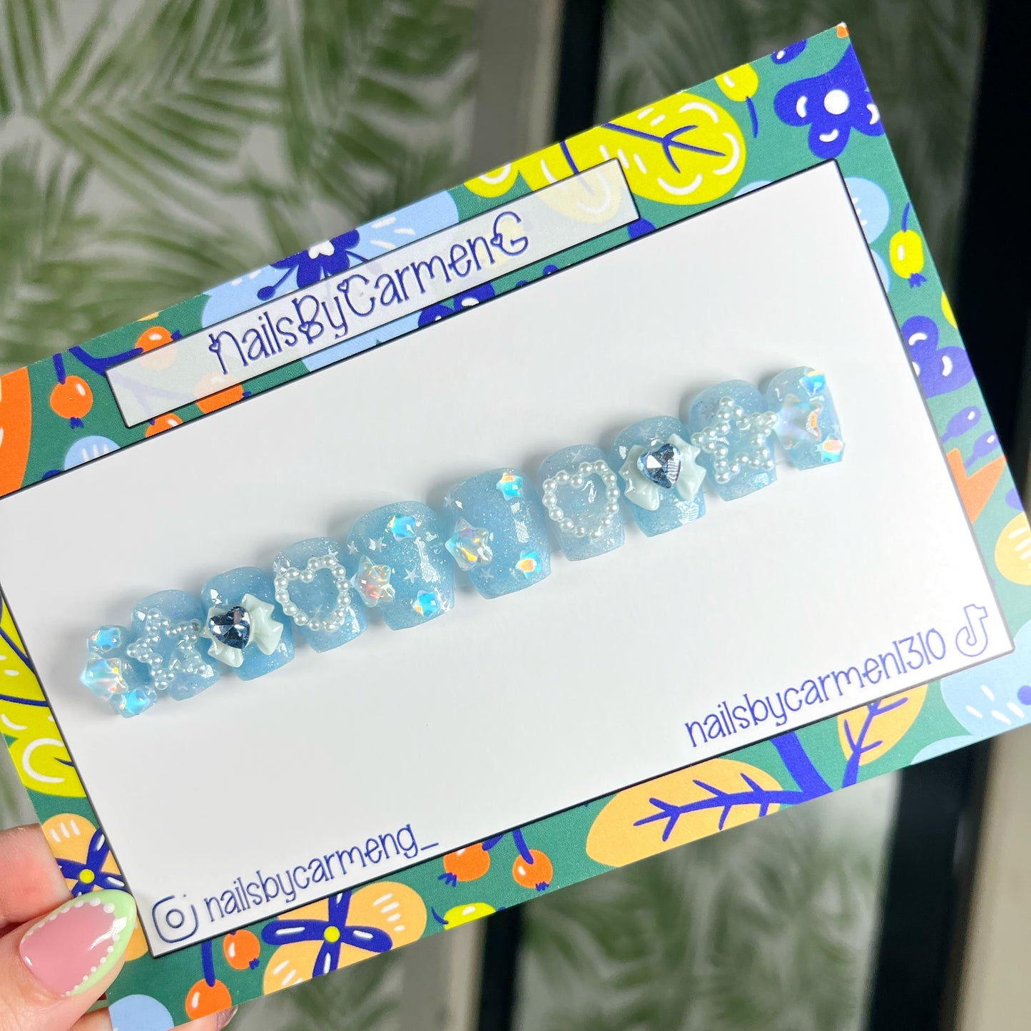 Blue jelly Charms Acrylic Press on nails