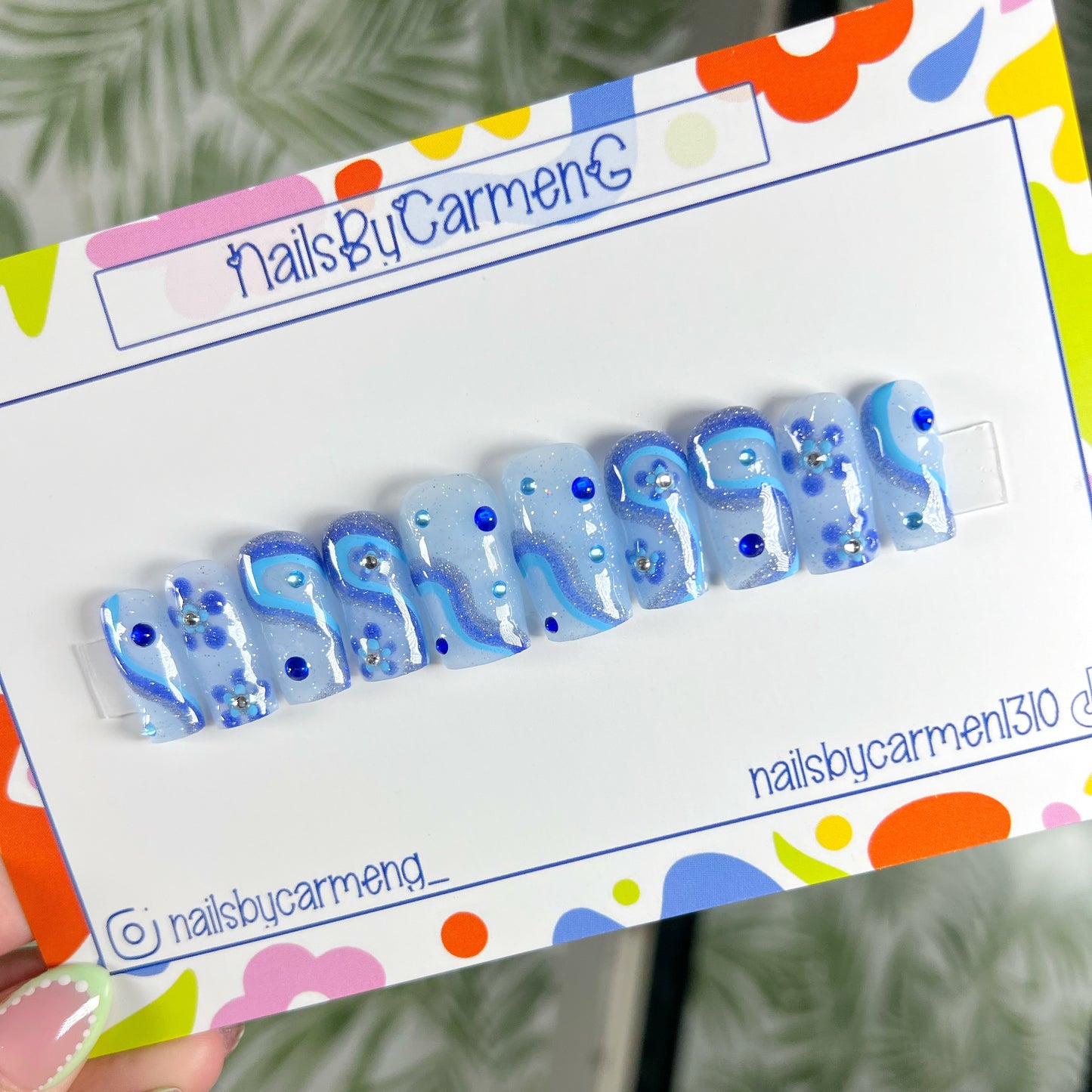 Summer blues and swirls Acrylic Press on nails