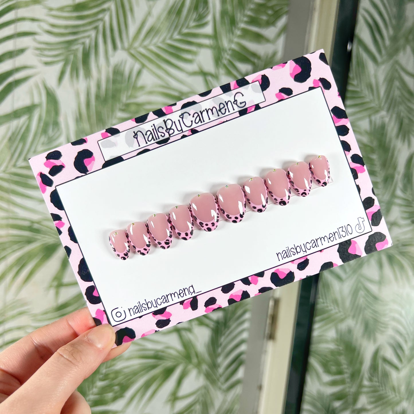 Pink Leopard Print French Tip Acrylic Press on nails