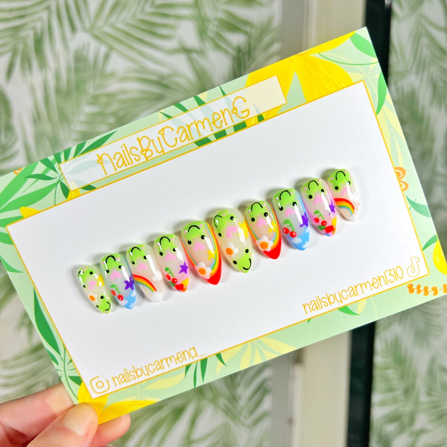 Rainbow Frogs French Tip Acrylic Press On Nails