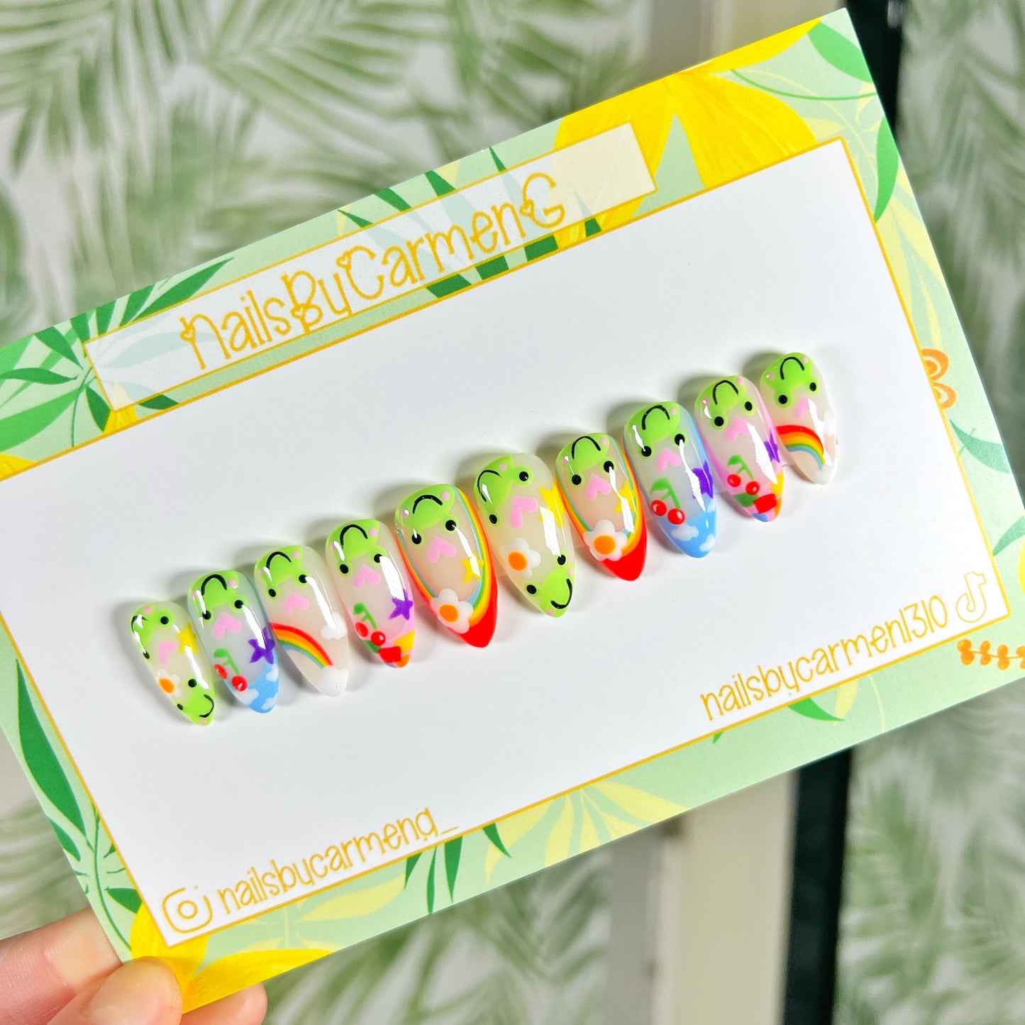 Rainbow Frogs French Tip Acrylic Press On Nails