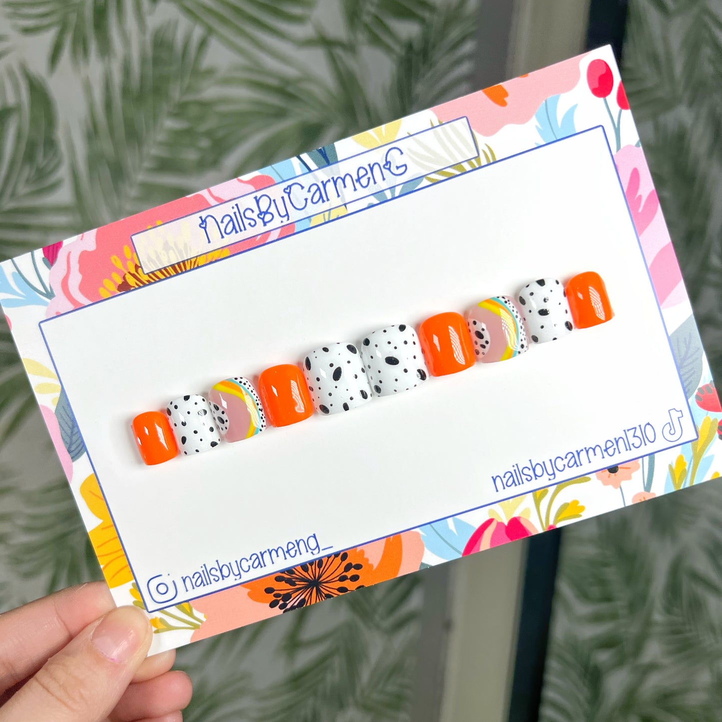 Orange polka dots Acrylic Press on nail