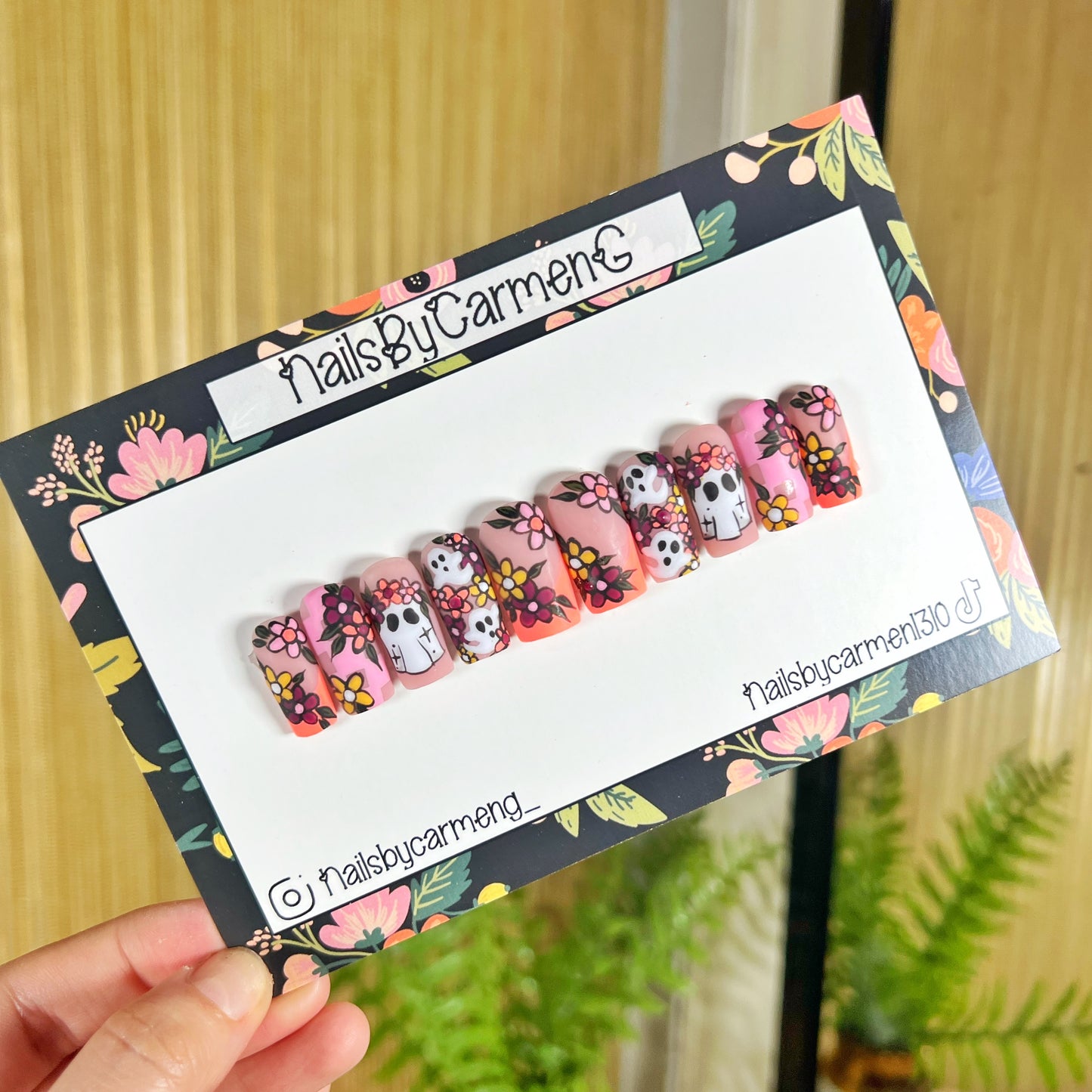 Floral ghosts Acrylic Press on nails