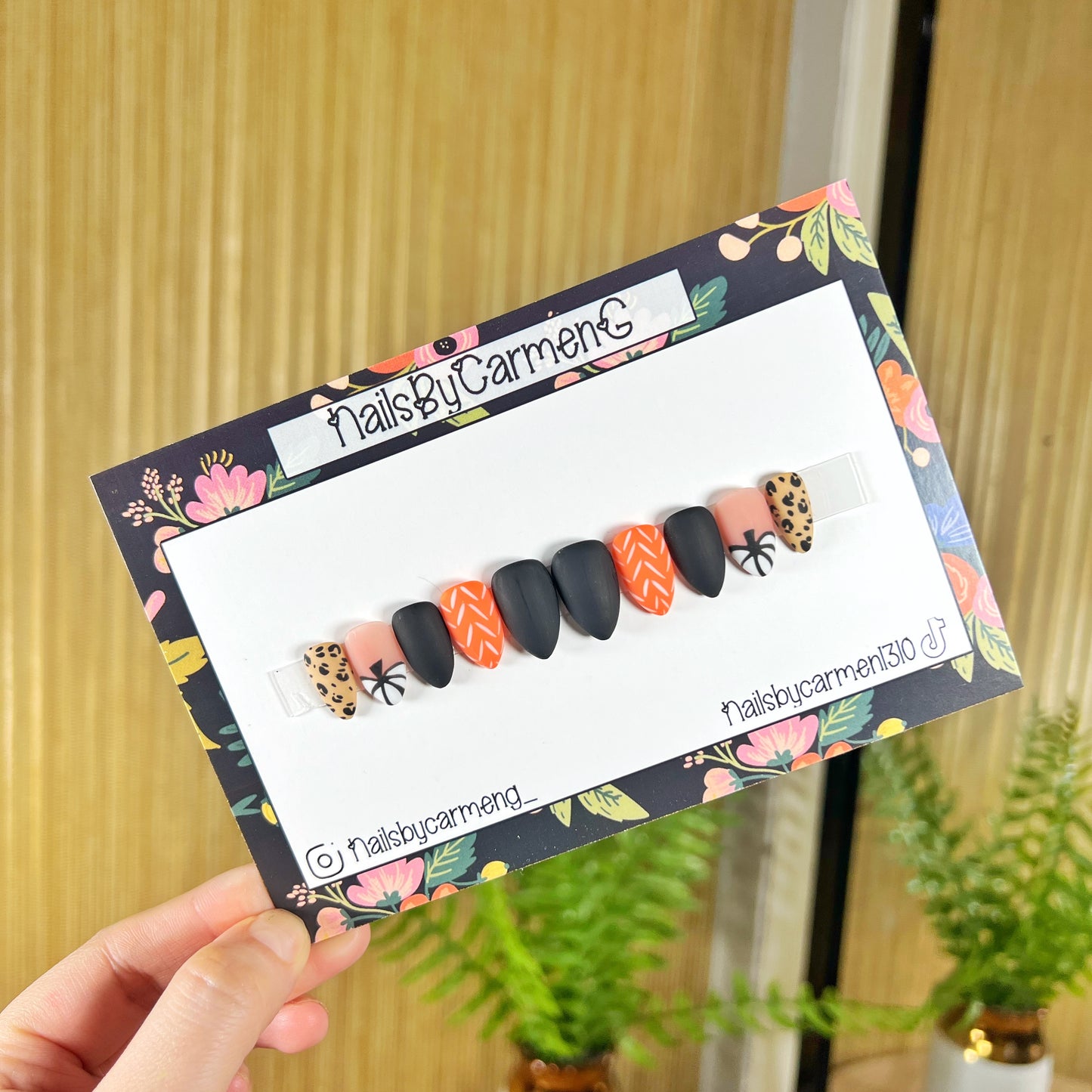 Pumpkin cheetah French tip Acrylic Press on nails
