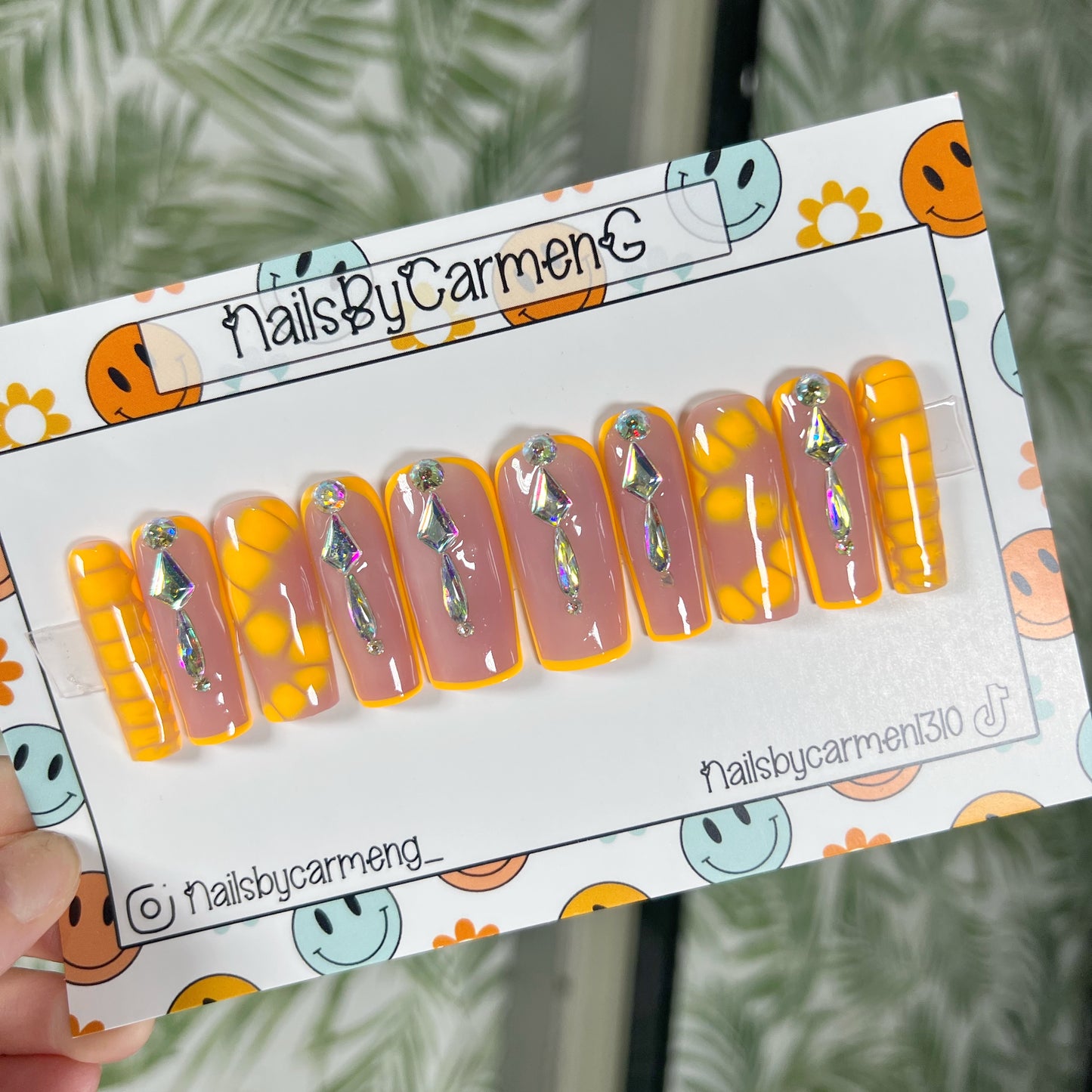 Neon orange blooming gel Acrylic Press on nails