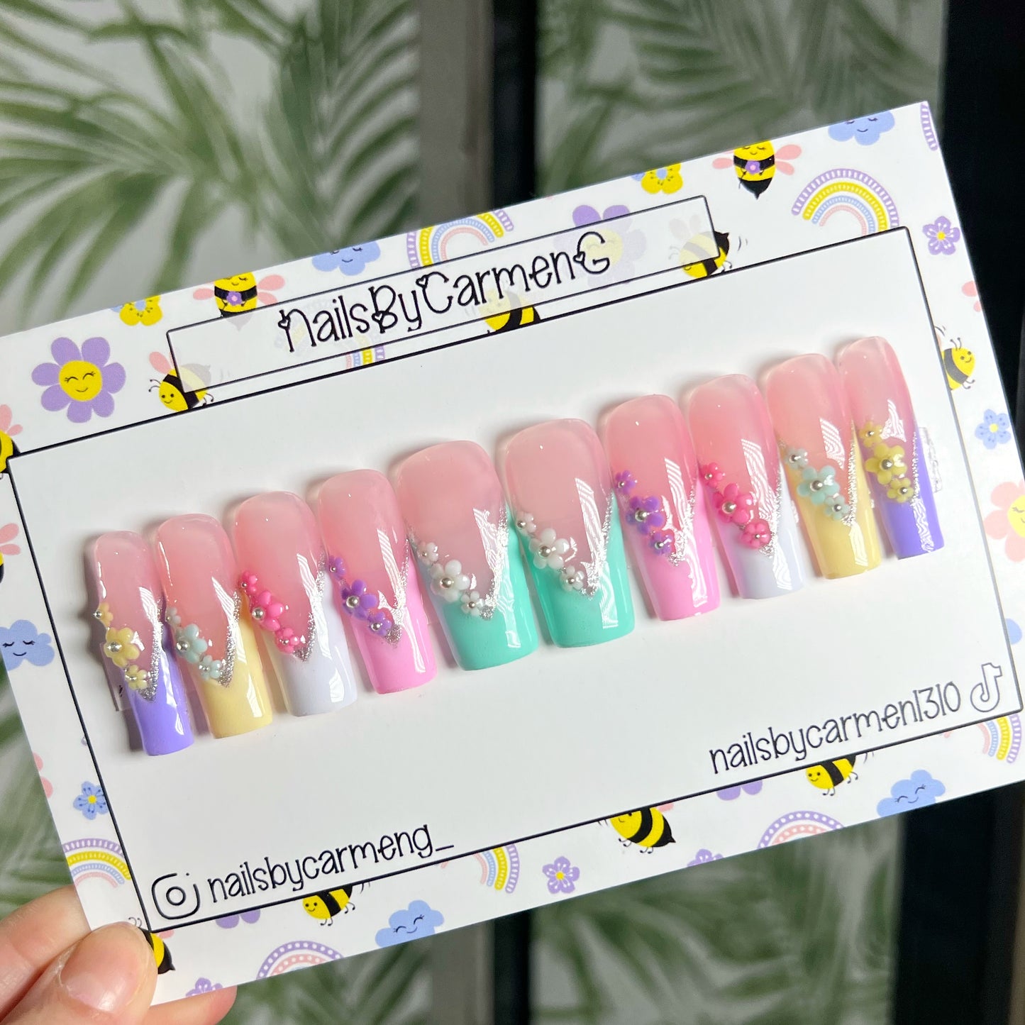 Multi Color Spring French Tip Acrylic Press on nails