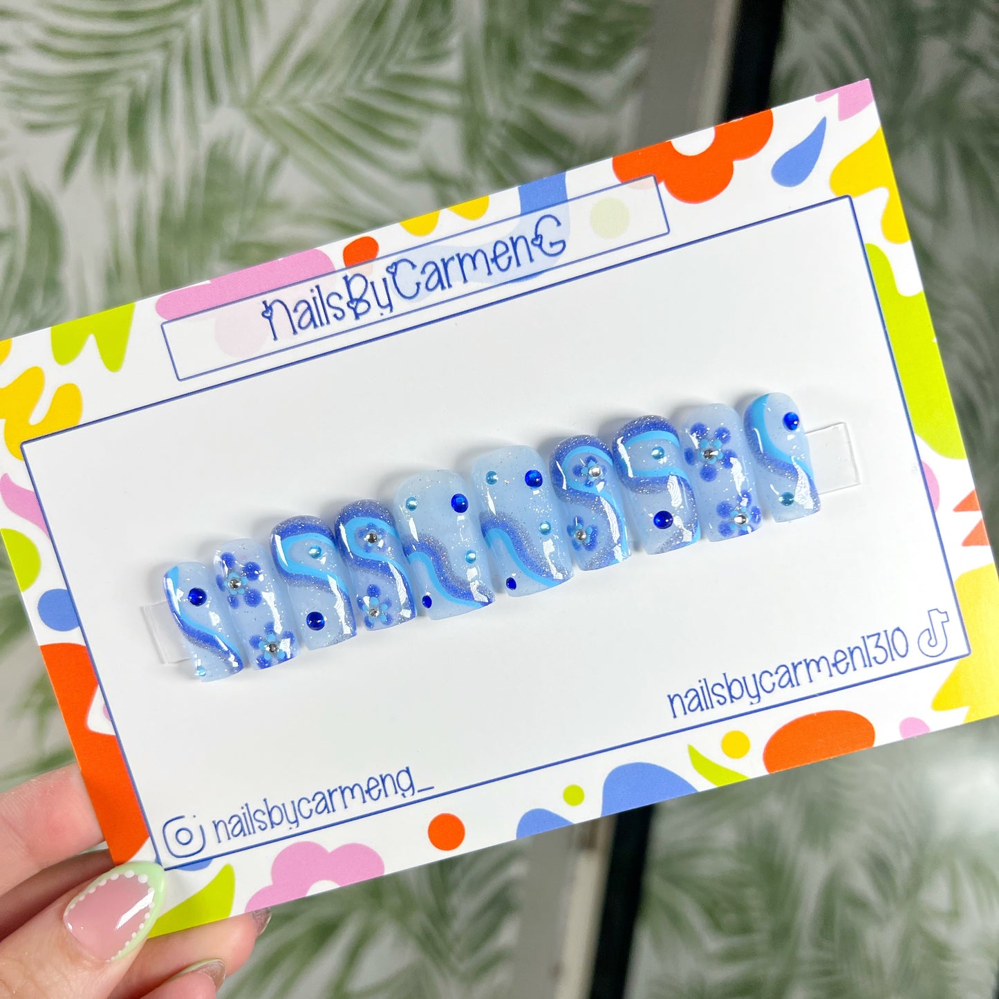 Summer blues and swirls Acrylic Press on nails