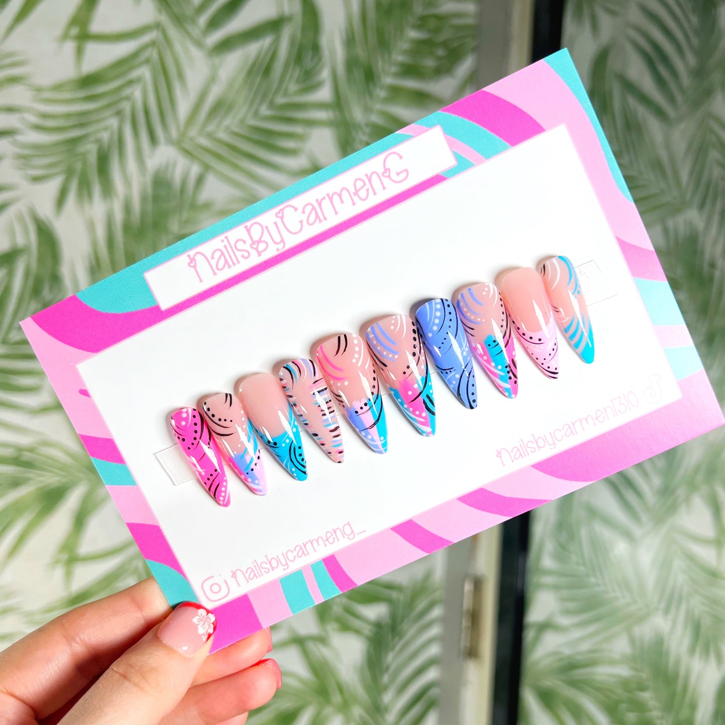 90’s blue and pink Acrylic Press on nails