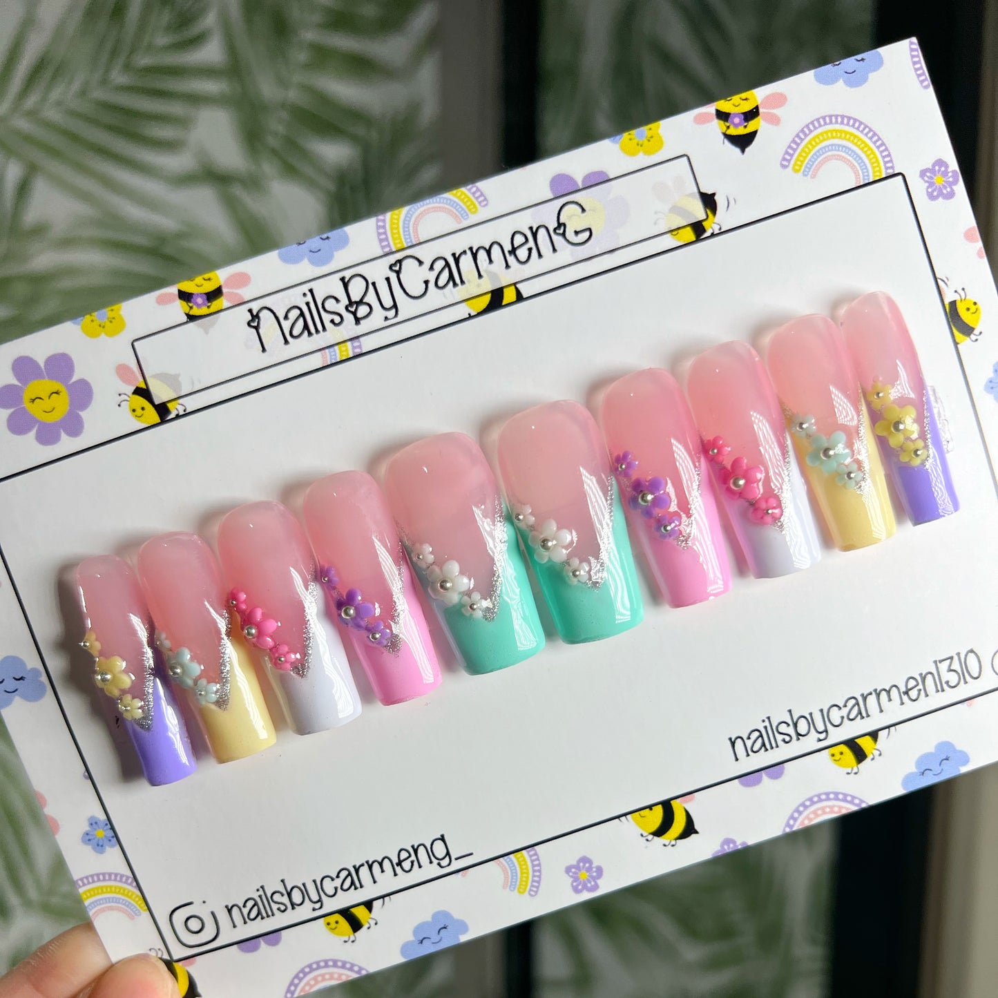 Multi Color Spring French Tip Acrylic Press on nails