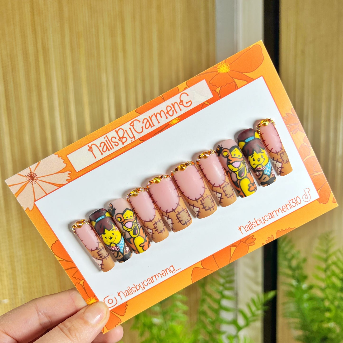 Fall Tiger and Winnie the Pooh scarecrow Acrylic Press on nails
