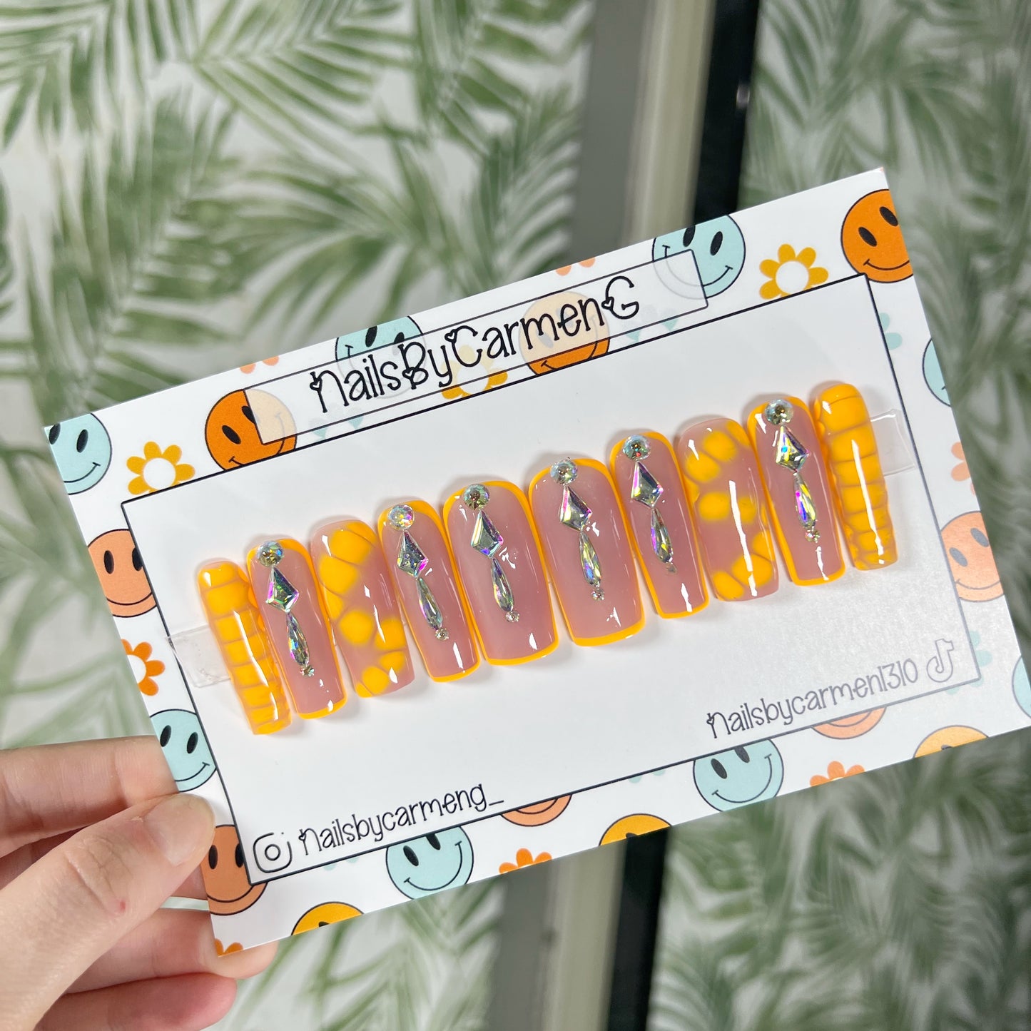 Neon orange blooming gel Acrylic Press on nails