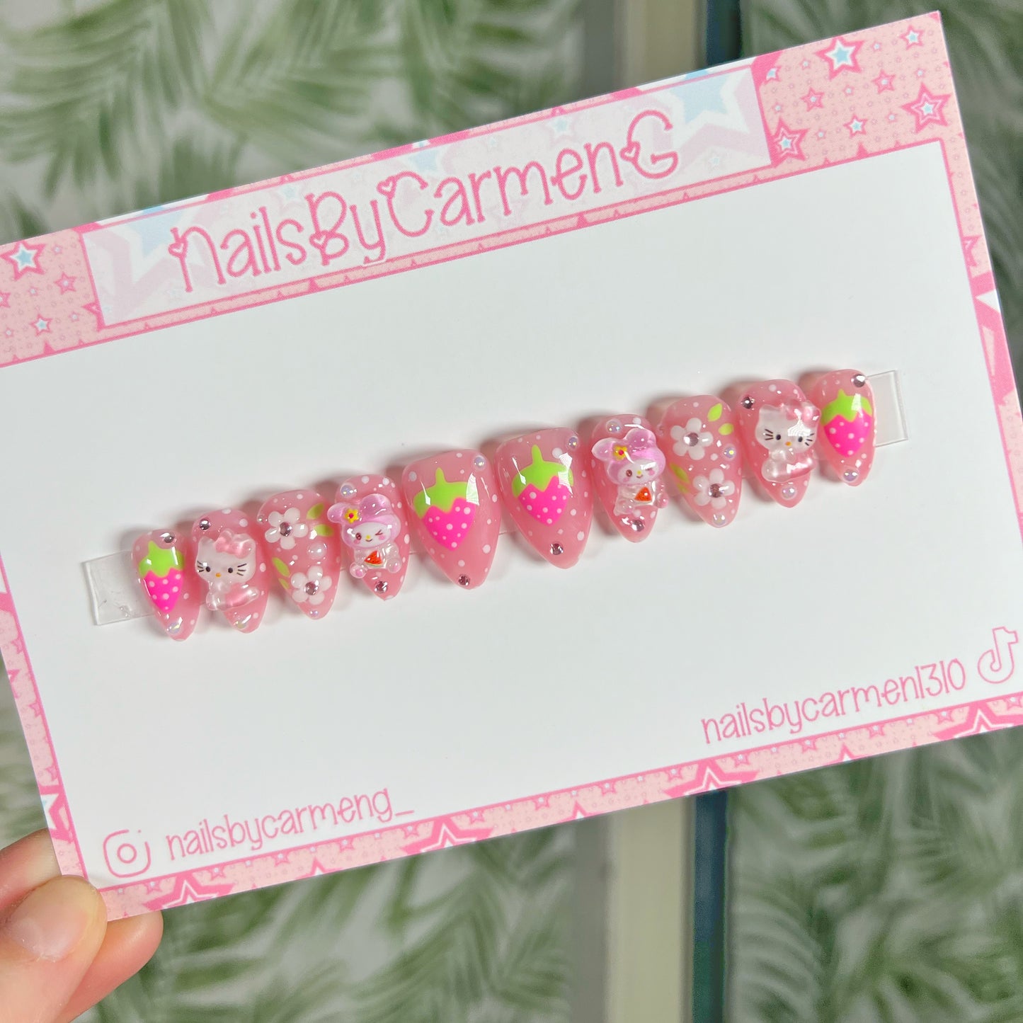Strawberry Melody and Kitty charms Acrylic Press on nails