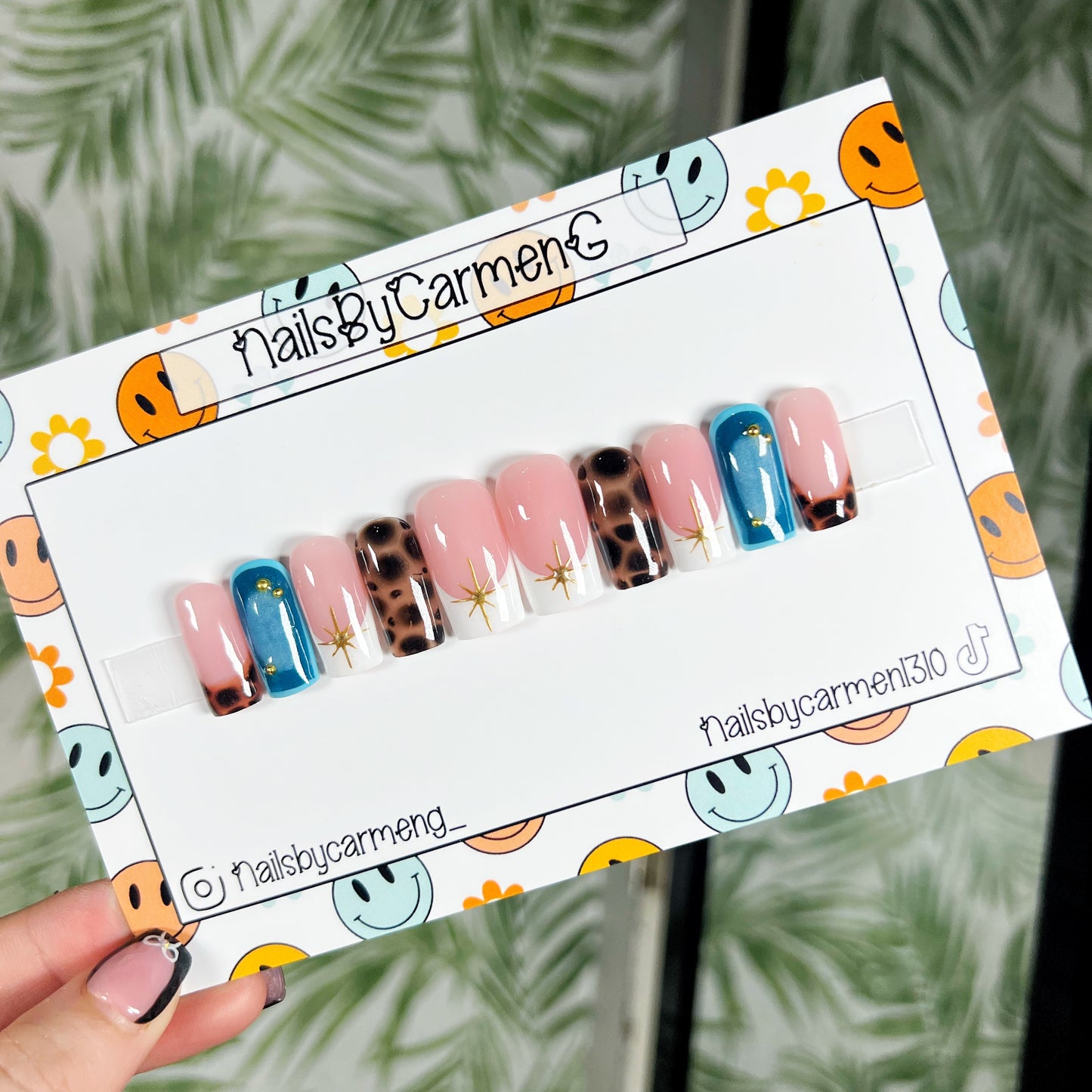 Teal tortoise tip Acrylic Press on nails