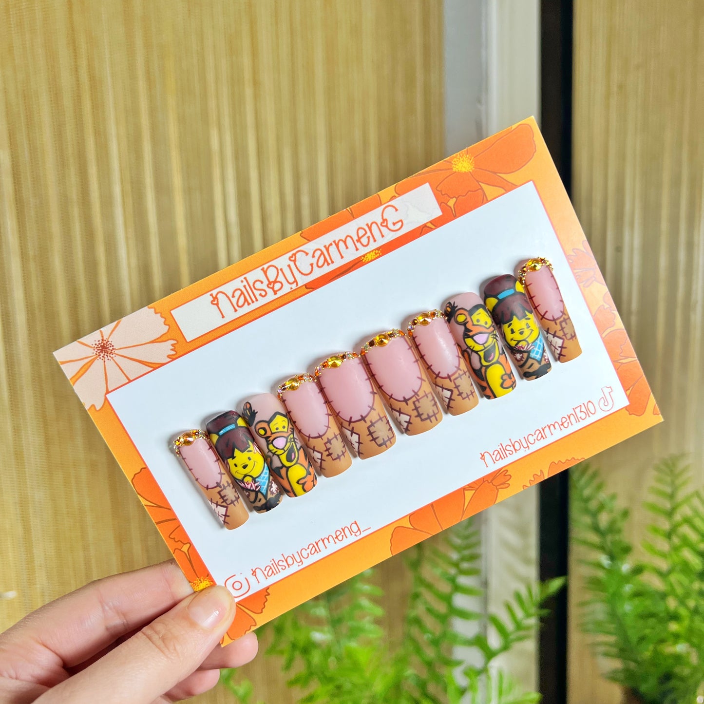 Fall Tiger and Winnie the Pooh scarecrow Acrylic Press on nails