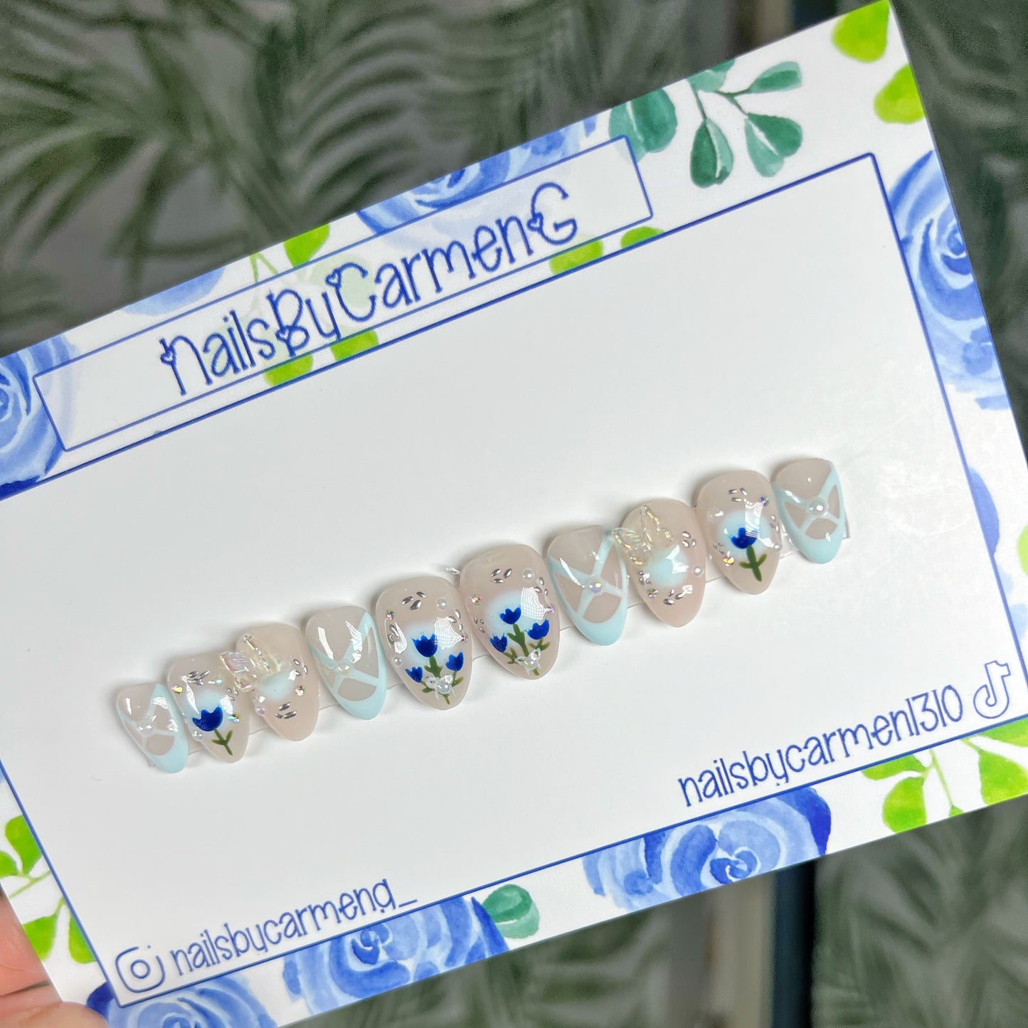 Ballerina blue tulips Acrylic Press on nails