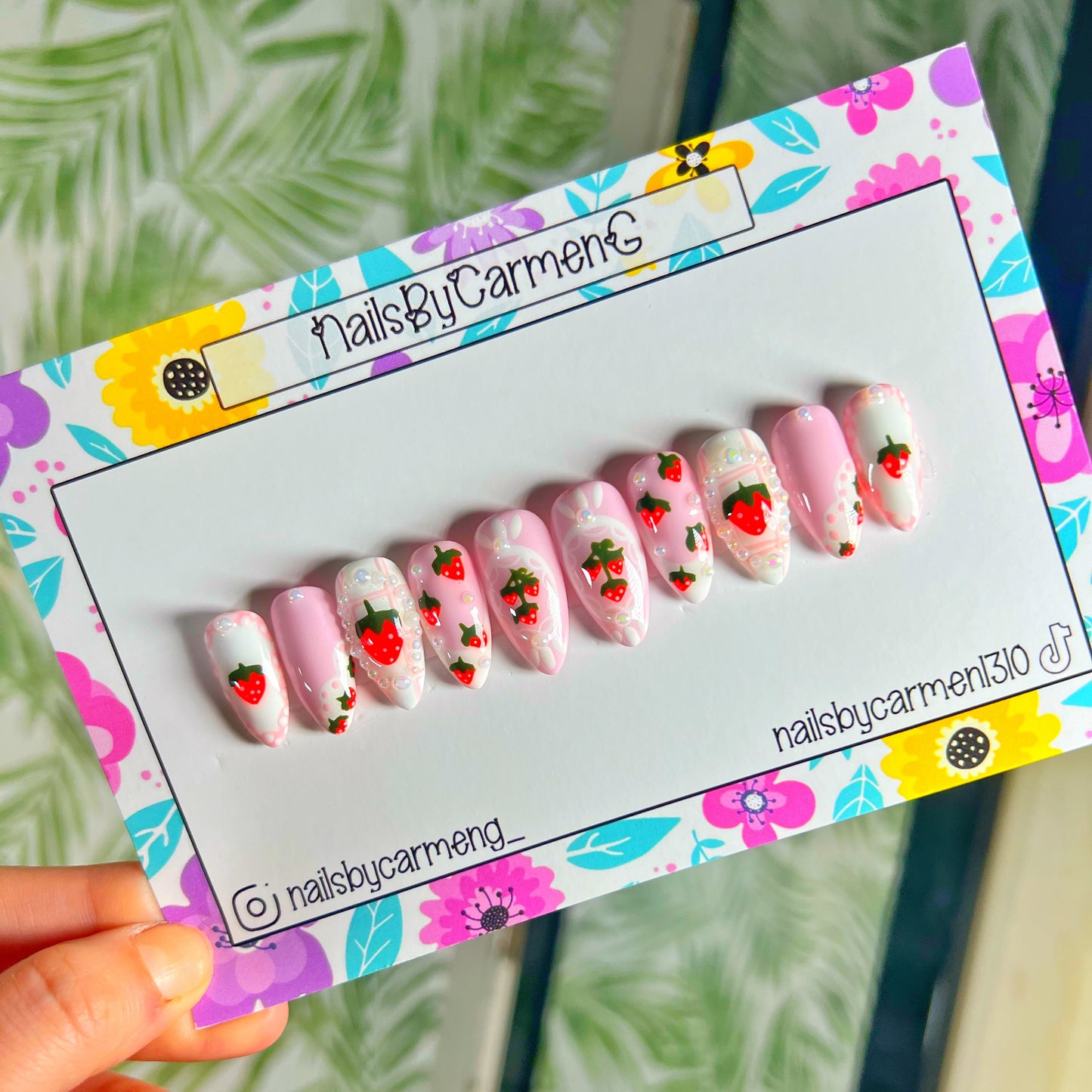 Strawberry pearl’s coquette Acrylic Press on nails