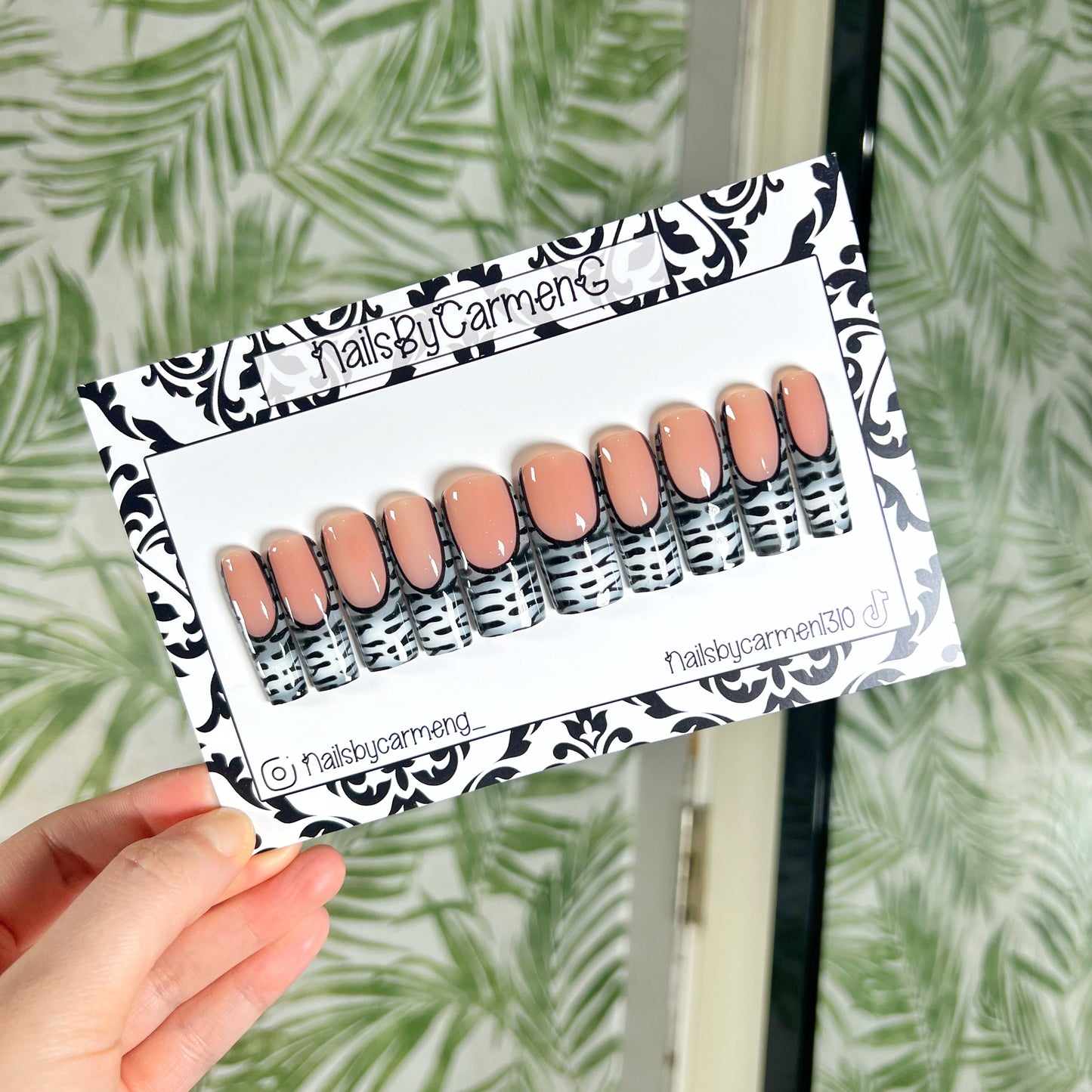Grey zebra print French Tip Acrylic Press on nails