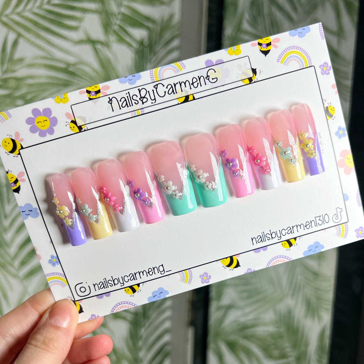 Multi Color Spring French Tip Acrylic Press on nails