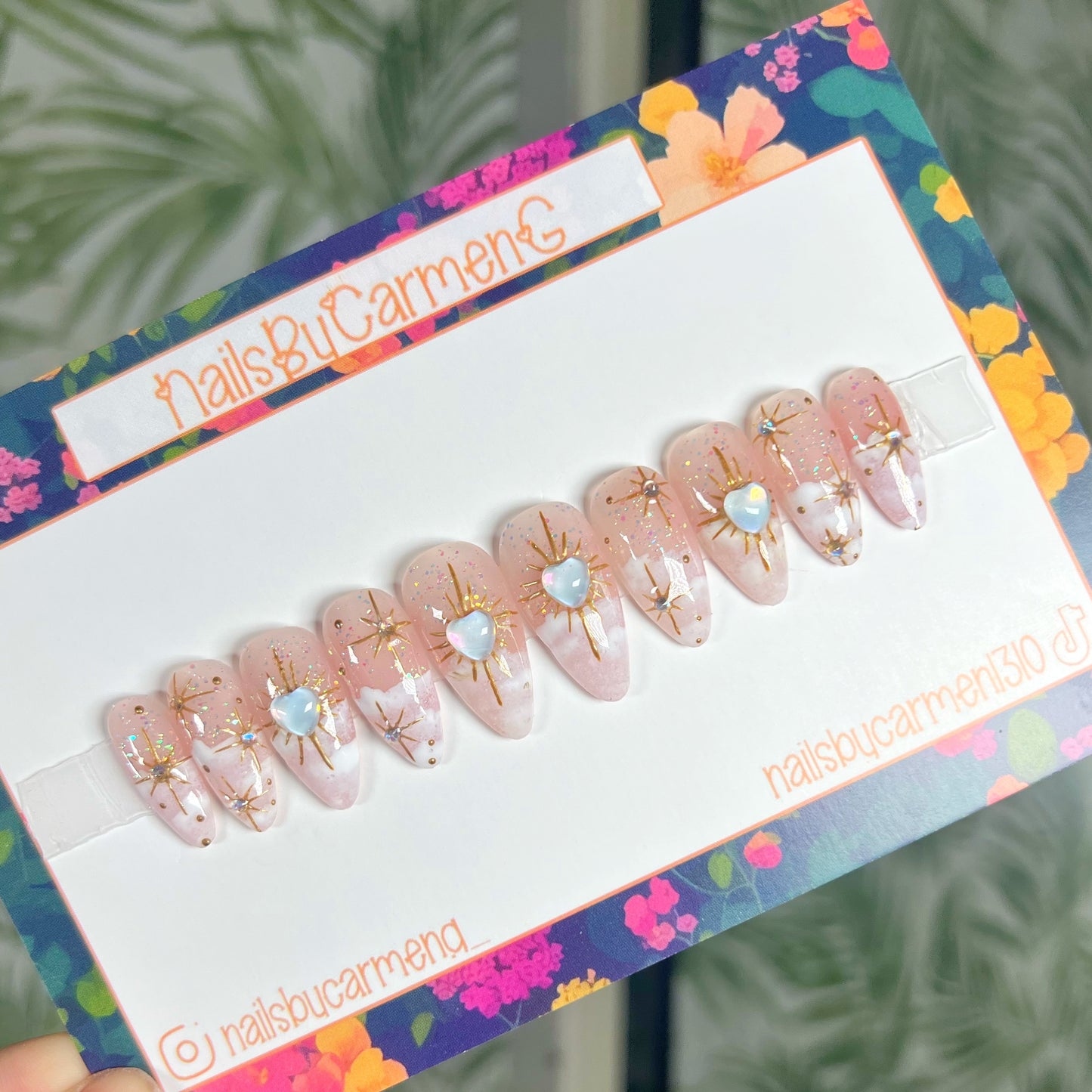 Celestial hearts Acrylic Press on nails