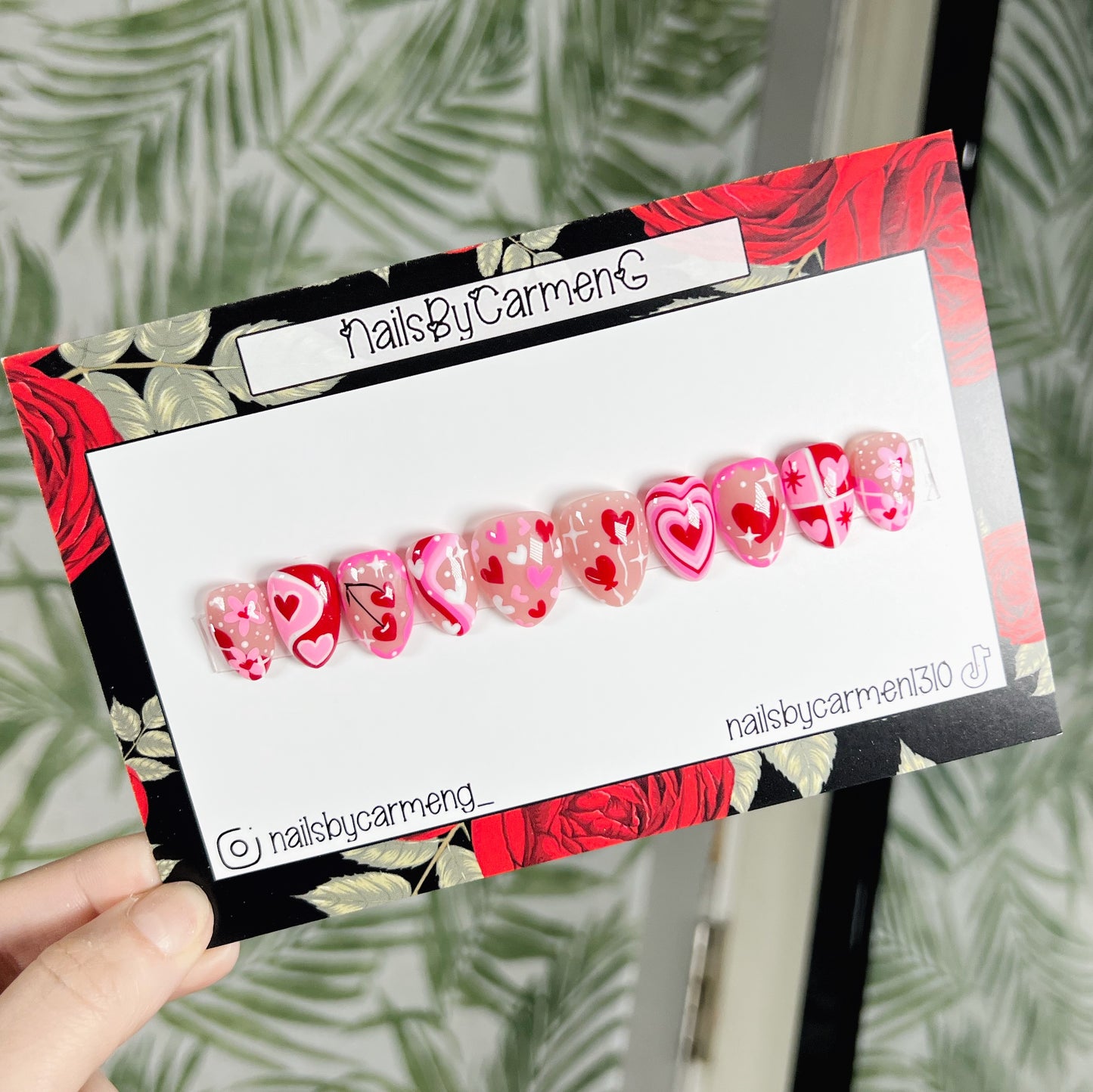 Heart cherrys Acrylic Press on nails