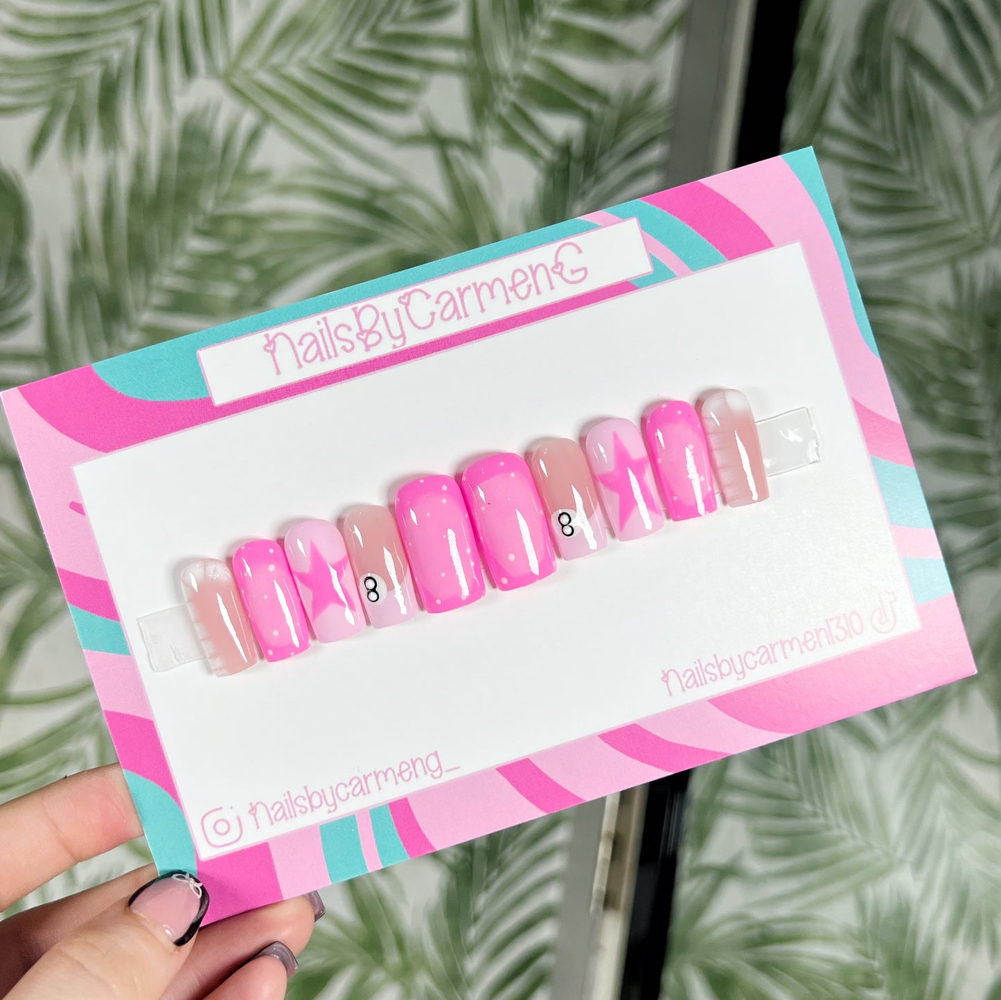 Pink star French tip Acrylic Press on nails