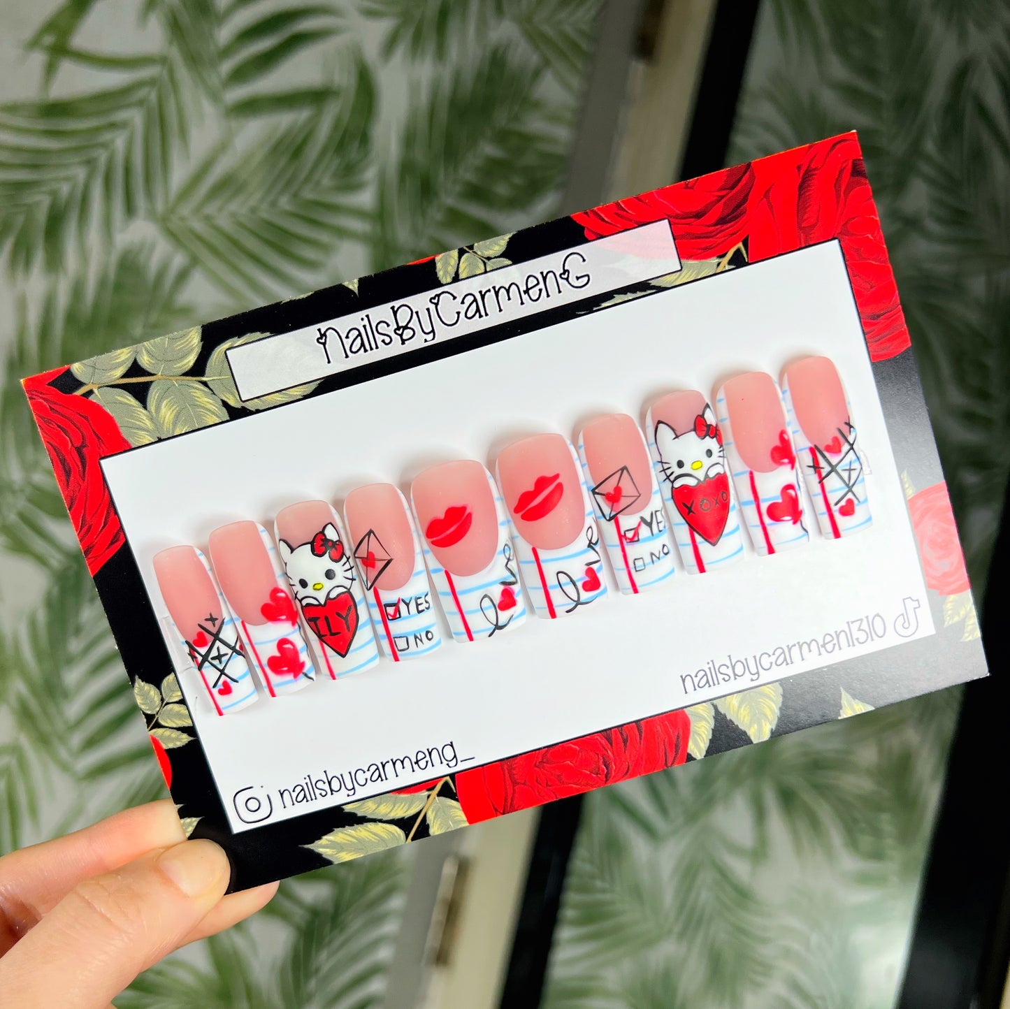 Hello Kitty Love French tip Acrylic Press on nails