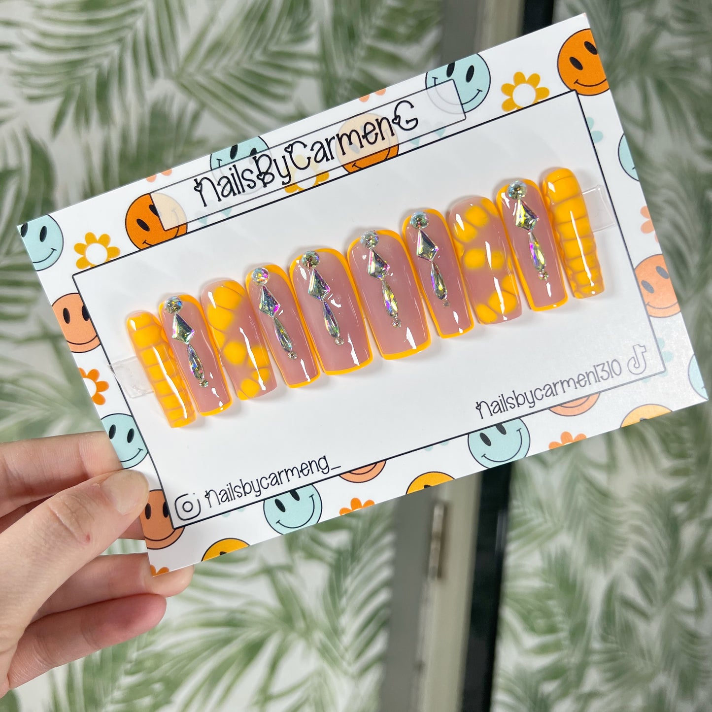Neon orange blooming gel Acrylic Press on nails