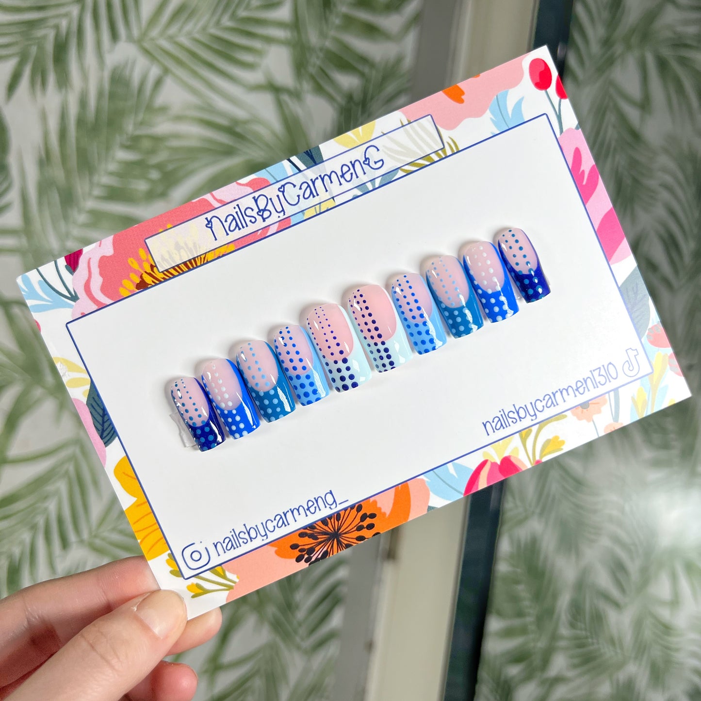 Multi Blue French tip Acrylic Press On Nails