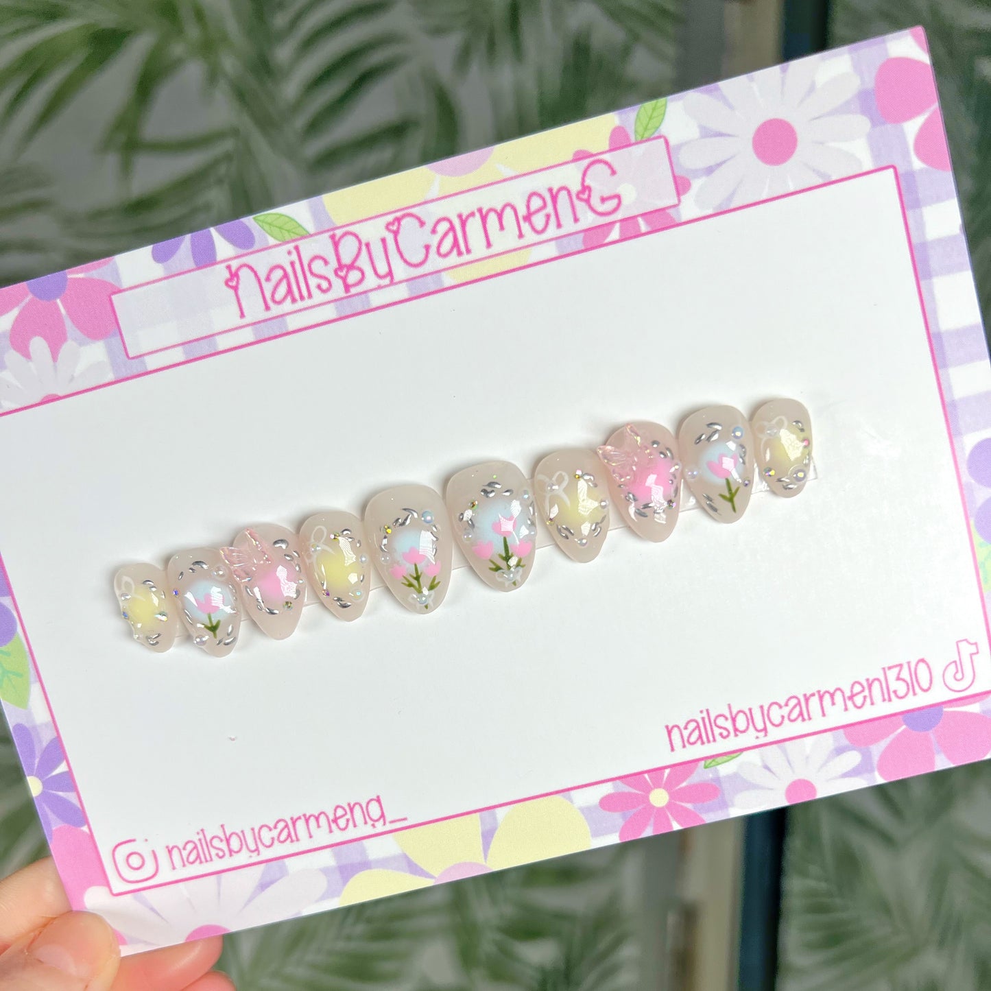 Butterflies and tulips Acrylic Press on nails