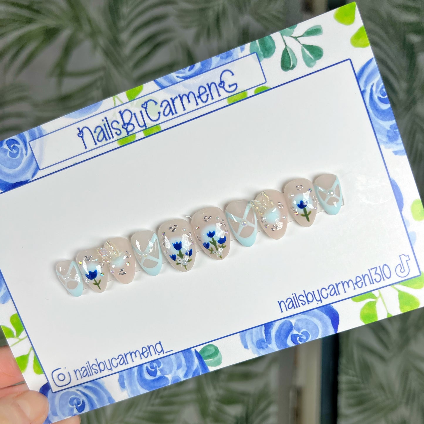 Ballerina blue tulips Acrylic Press on nails