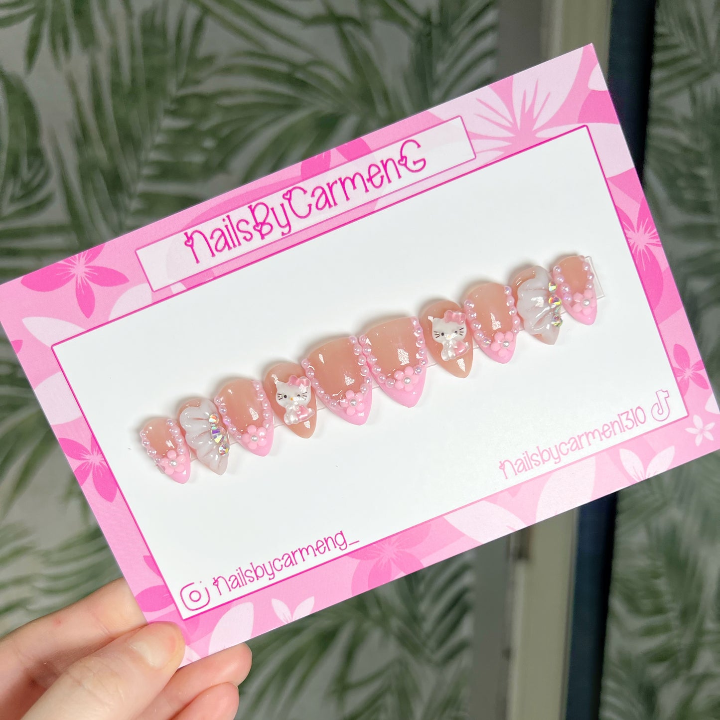 Pastel pink charms Acrylic Press on nails