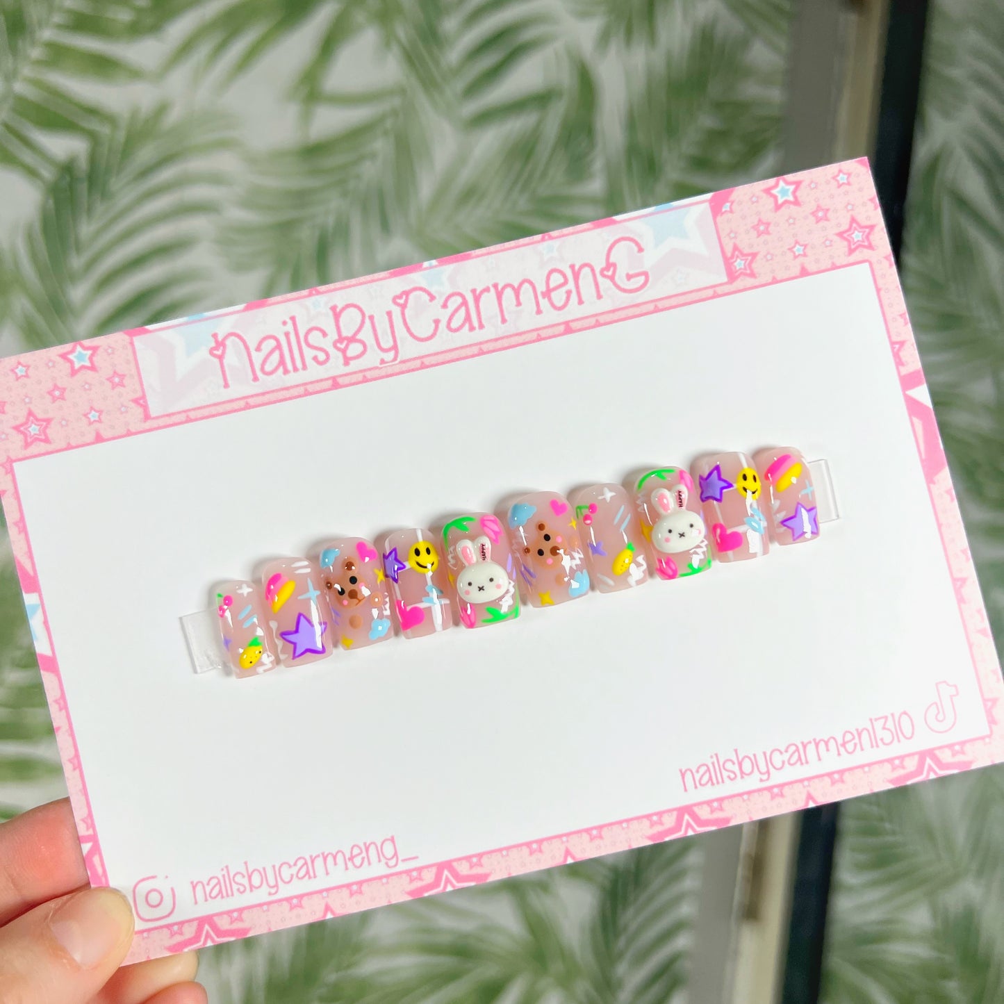 Teddy bear and bunnies mix match Acrylic Press on nails