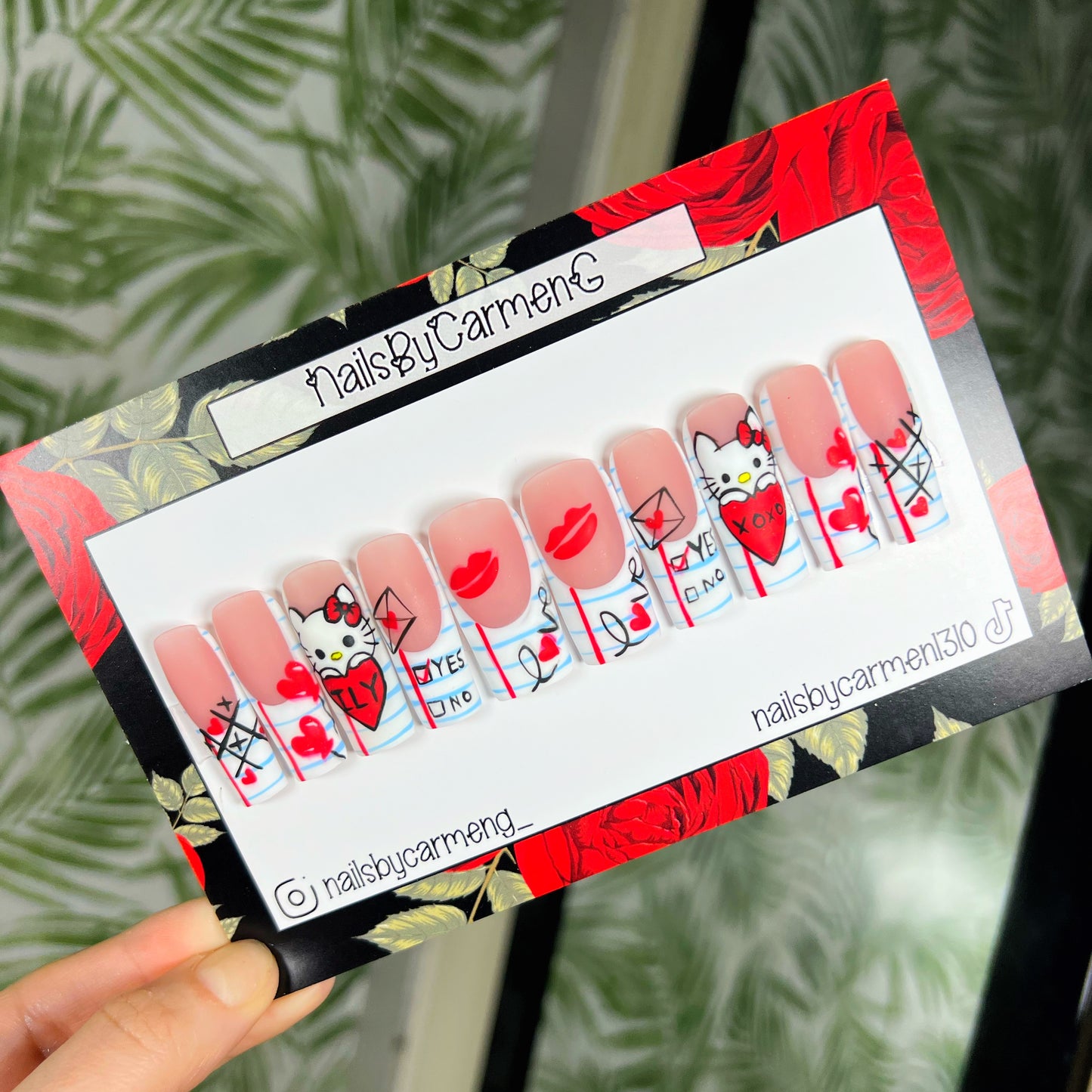 Hello Kitty Love French tip Acrylic Press on nails