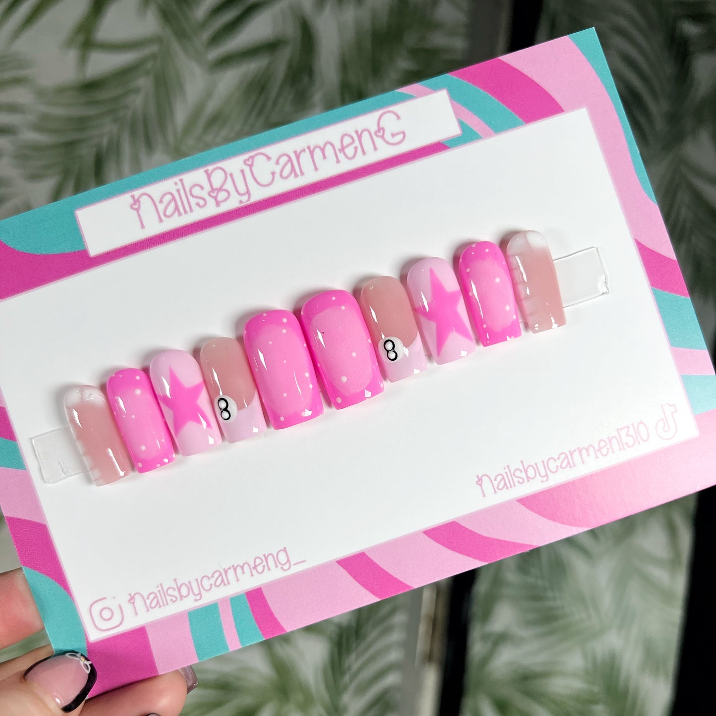 Pink star French tip Acrylic Press on nails