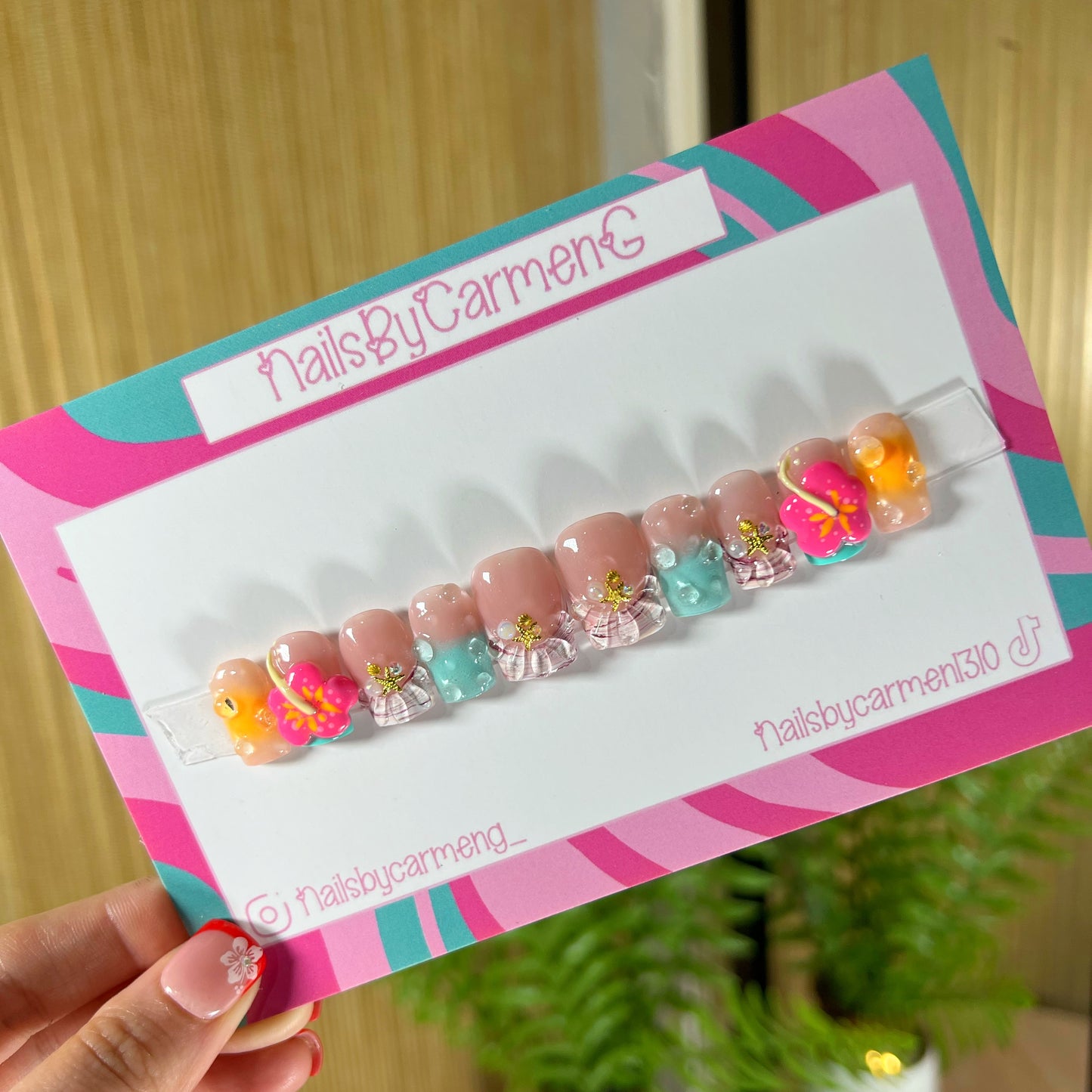 3D hibiscus Acrylic Press on nails