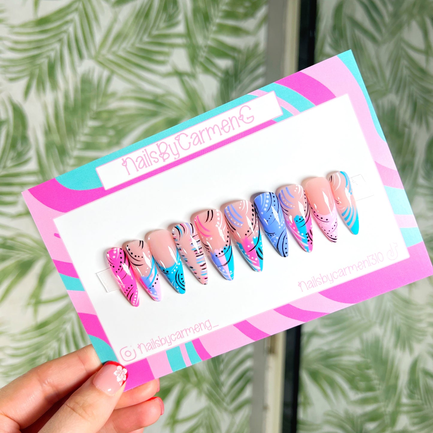 90’s blue and pink Acrylic Press on nails