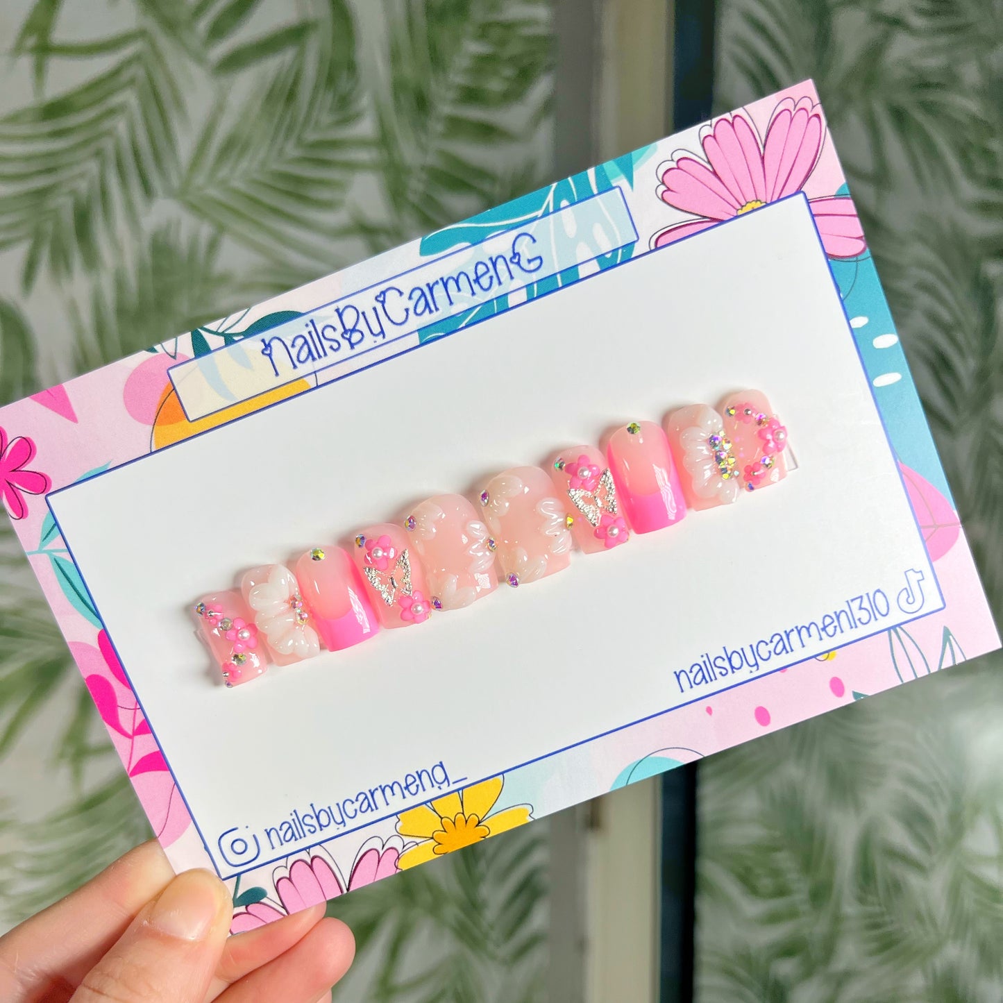 3D flowers and butterflies Acrylic Press on nails