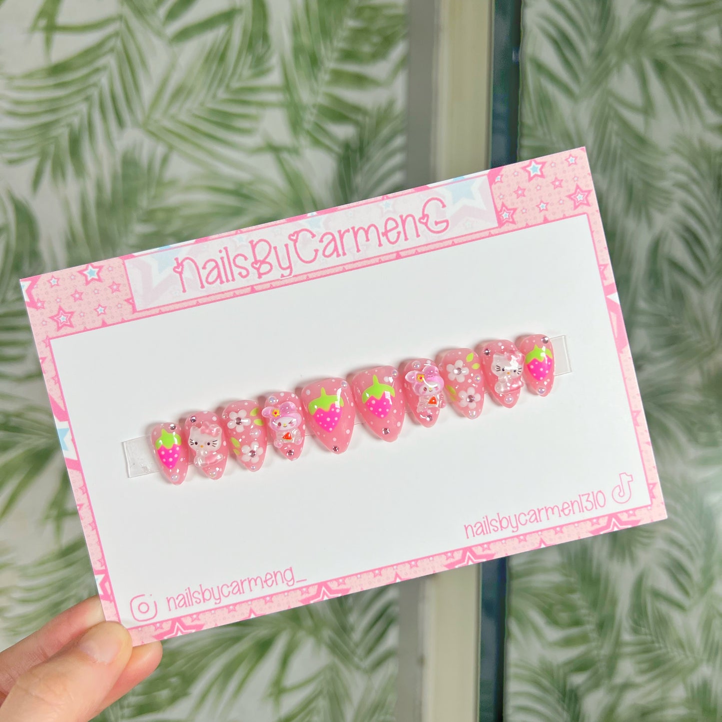 Strawberry Melody and Kitty charms Acrylic Press on nails