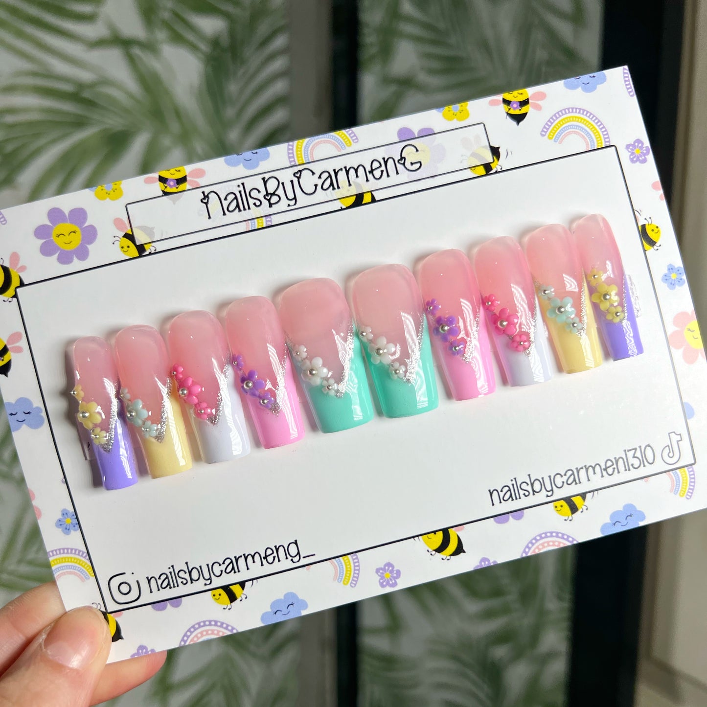 Multi Color Spring French Tip Acrylic Press on nails