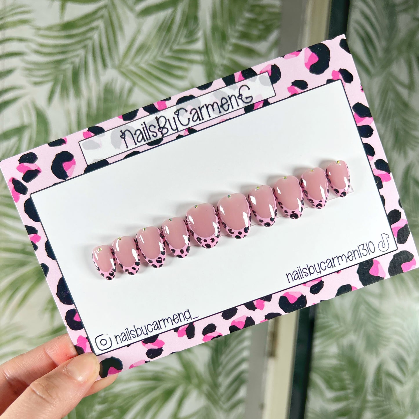 Pink Leopard Print French Tip Acrylic Press on nails