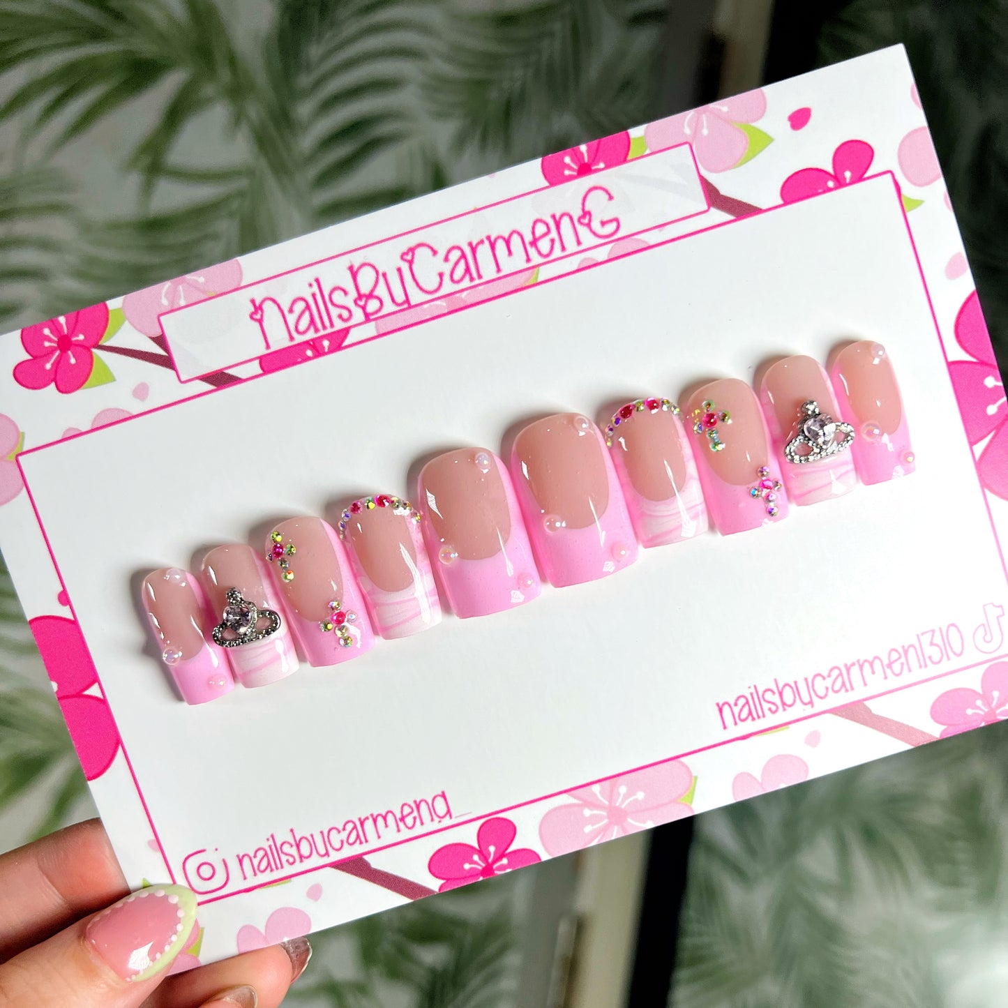 Pink galaxy French tip Acrylic Press on nails