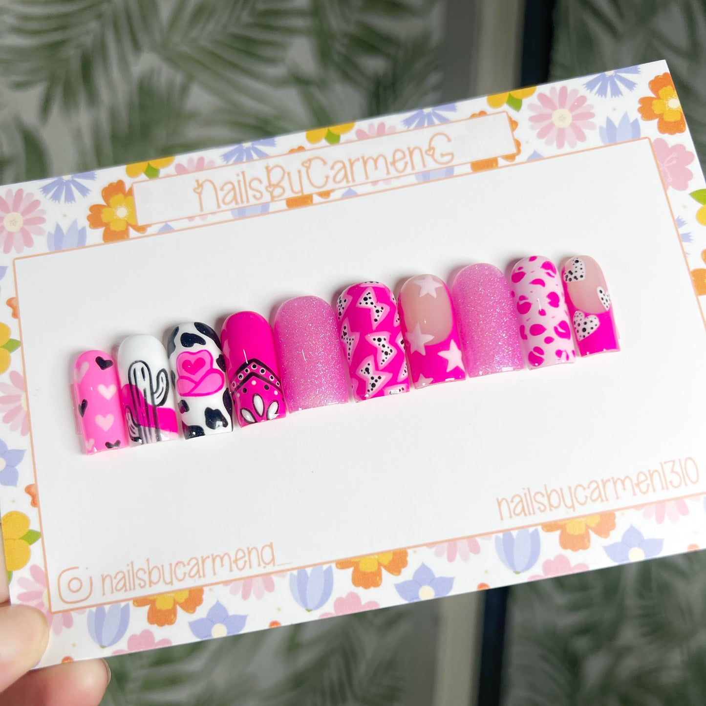 Pink western Acrylic Press on nails