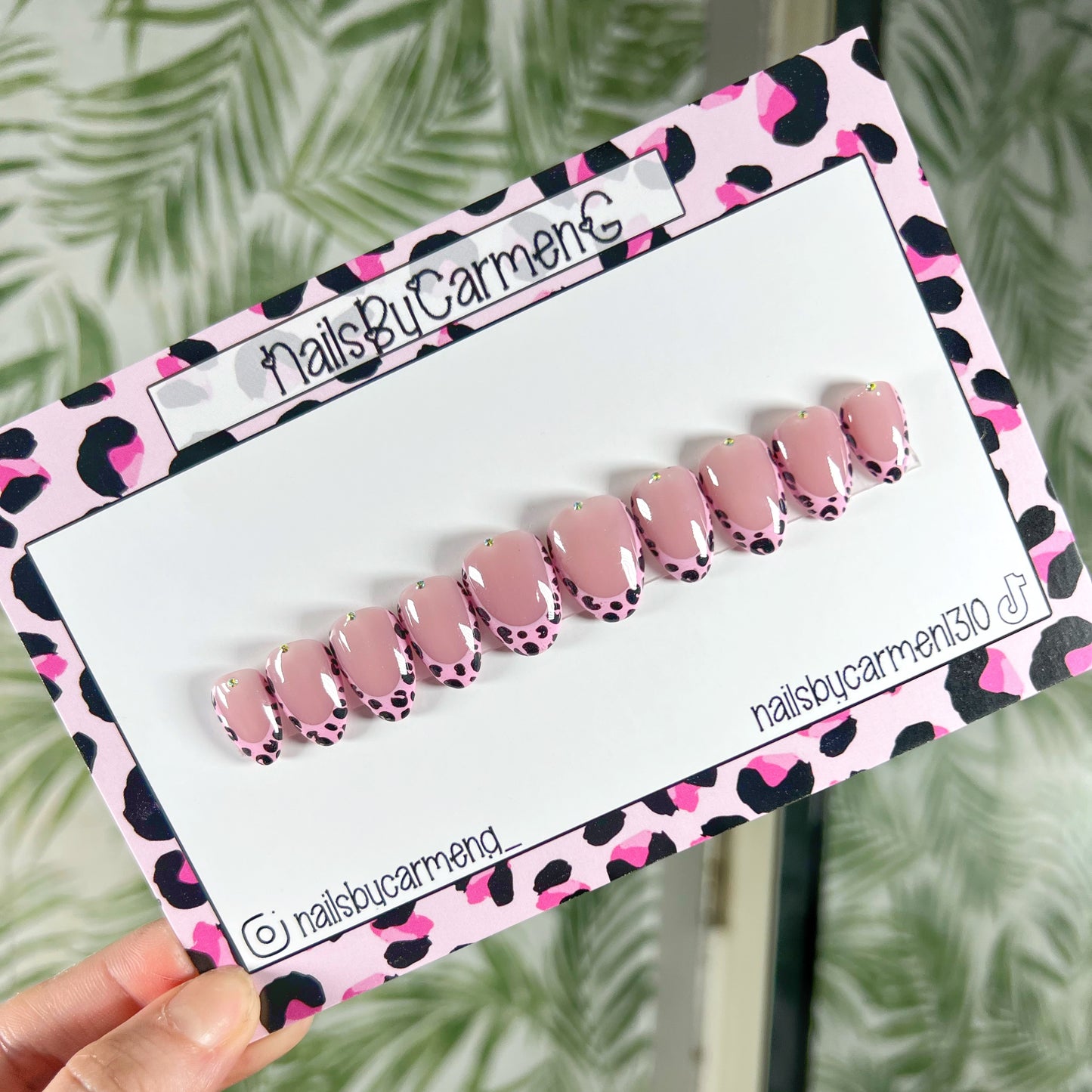 Pink Leopard Print French Tip Acrylic Press on nails