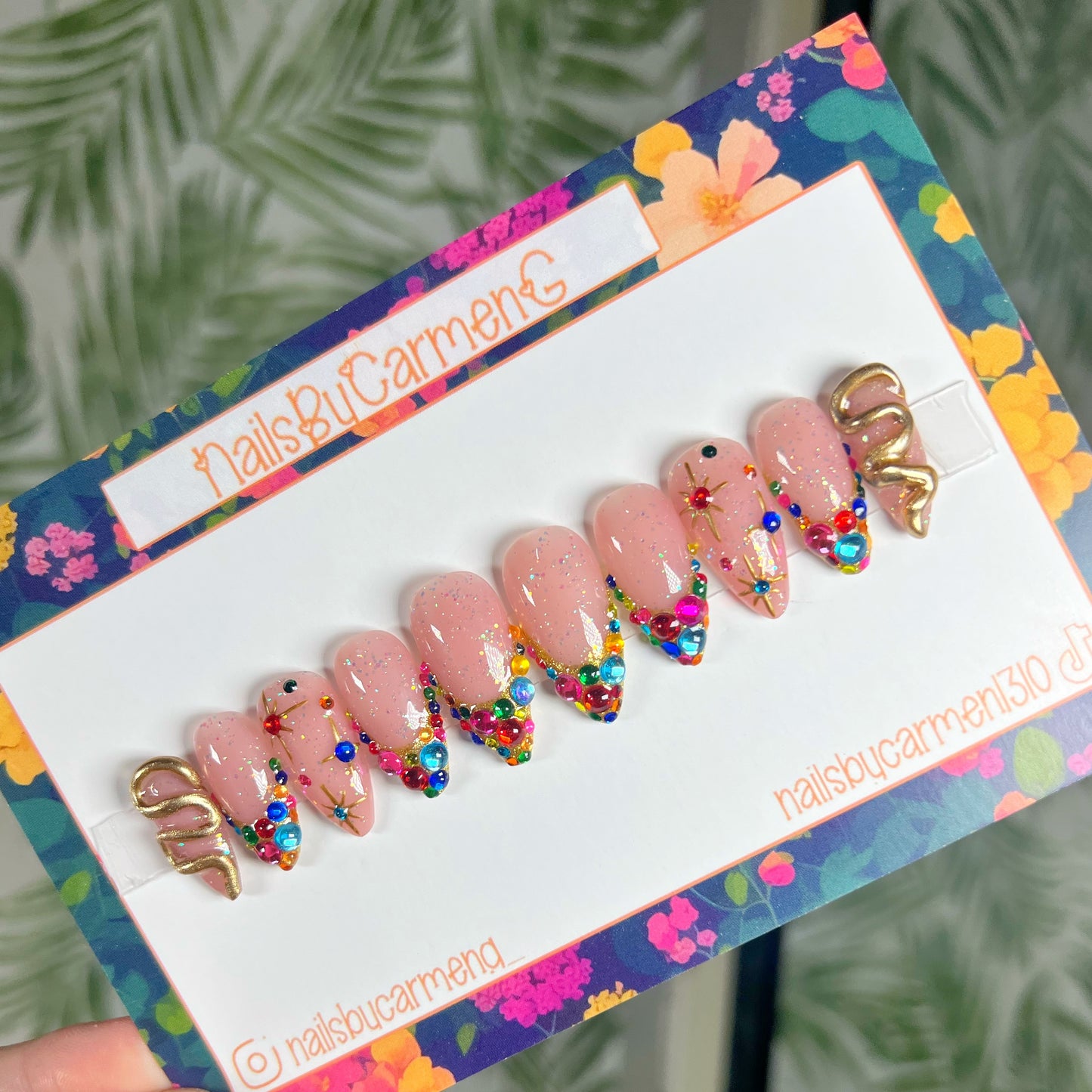 Colors rhinestone French tip Acrylic Press on nails