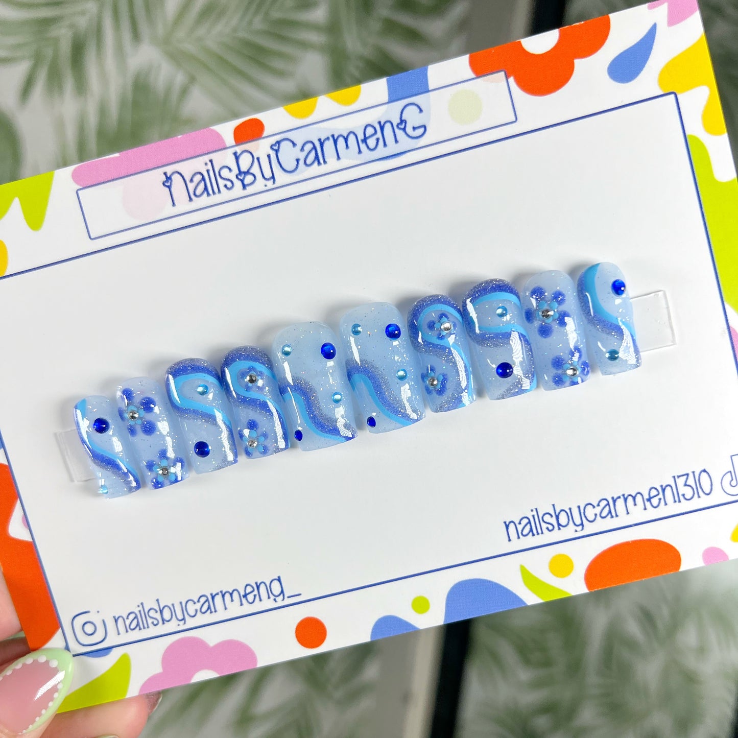 Summer blues and swirls Acrylic Press on nails